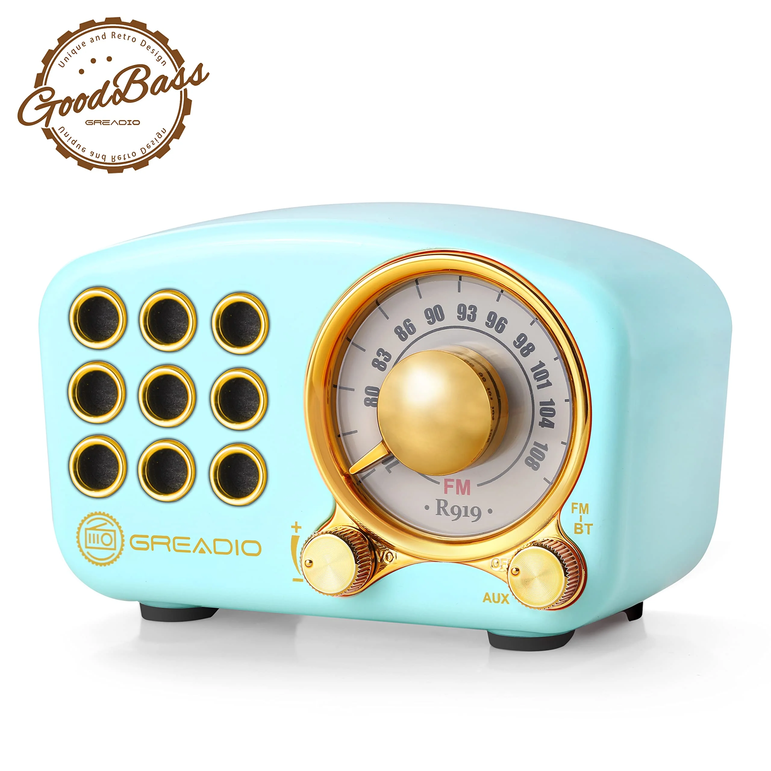 Retro Bluetooth Speaker, Vintage Radio-Greadio FM Radio with Old Fashioned Classic Style, Strong Bass Enhancement, Loud Volume, Bluetooth 5.0 Wireless Connection, TF Card and MP3 Player (Blue) Blue