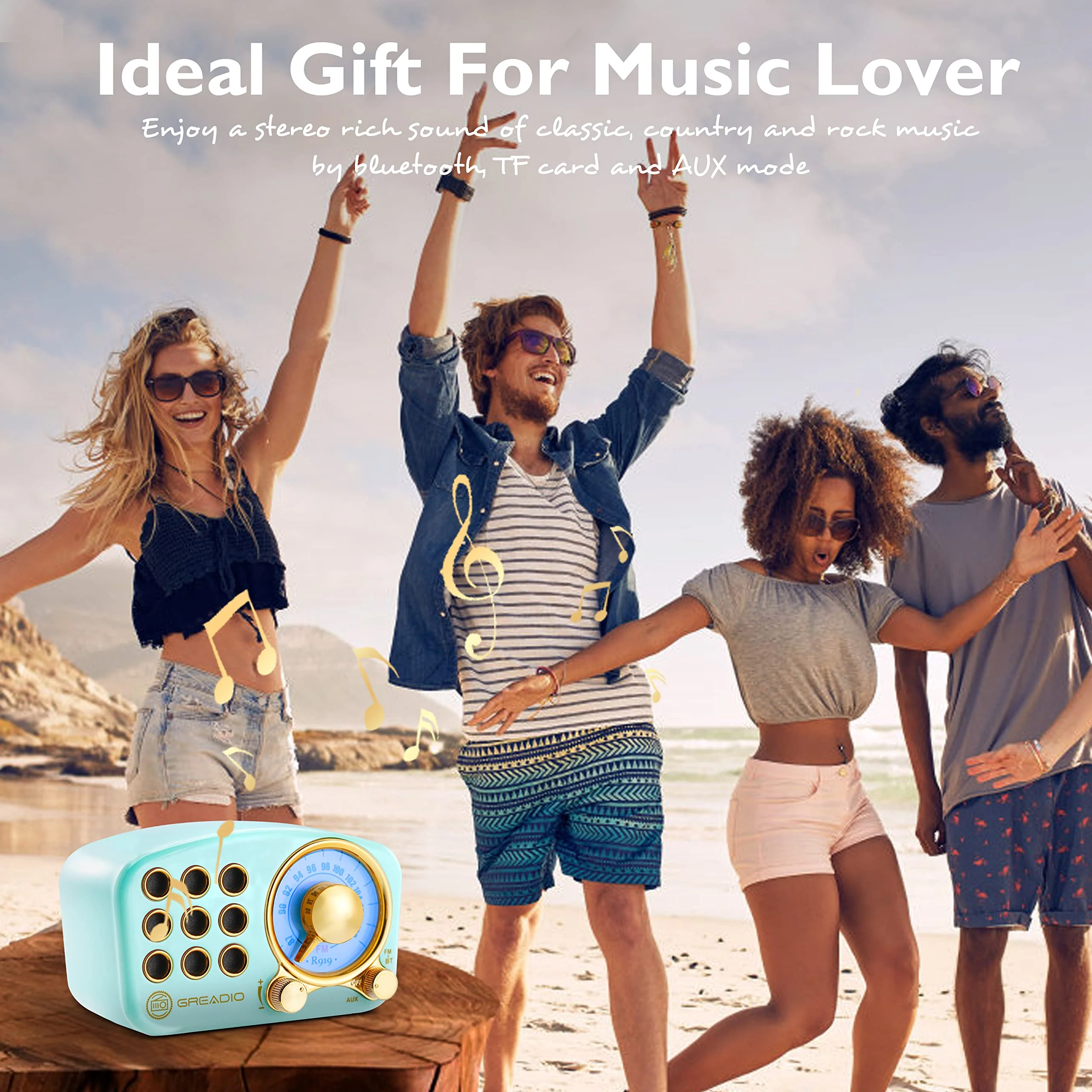 Retro Bluetooth Speaker, Vintage Radio-Greadio FM Radio with Old Fashioned Classic Style, Strong Bass Enhancement, Loud Volume, Bluetooth 5.0 Wireless Connection, TF Card and MP3 Player (Blue) Blue - Image 6