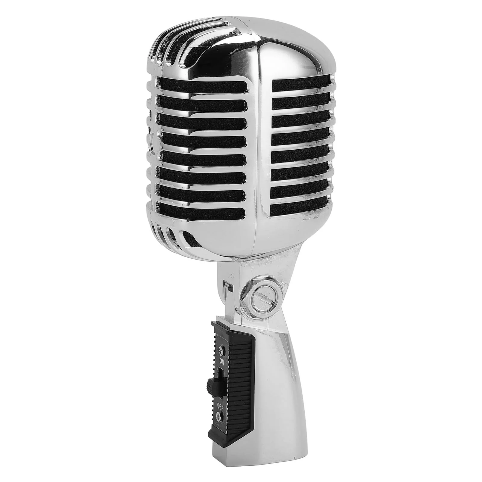 Retro Vintage Microphone, Zinc Alloy Self Tensioning Rotating Rack Dynamic Vocal Microphone with Sound, for KTV, Stage Performances (Silver)