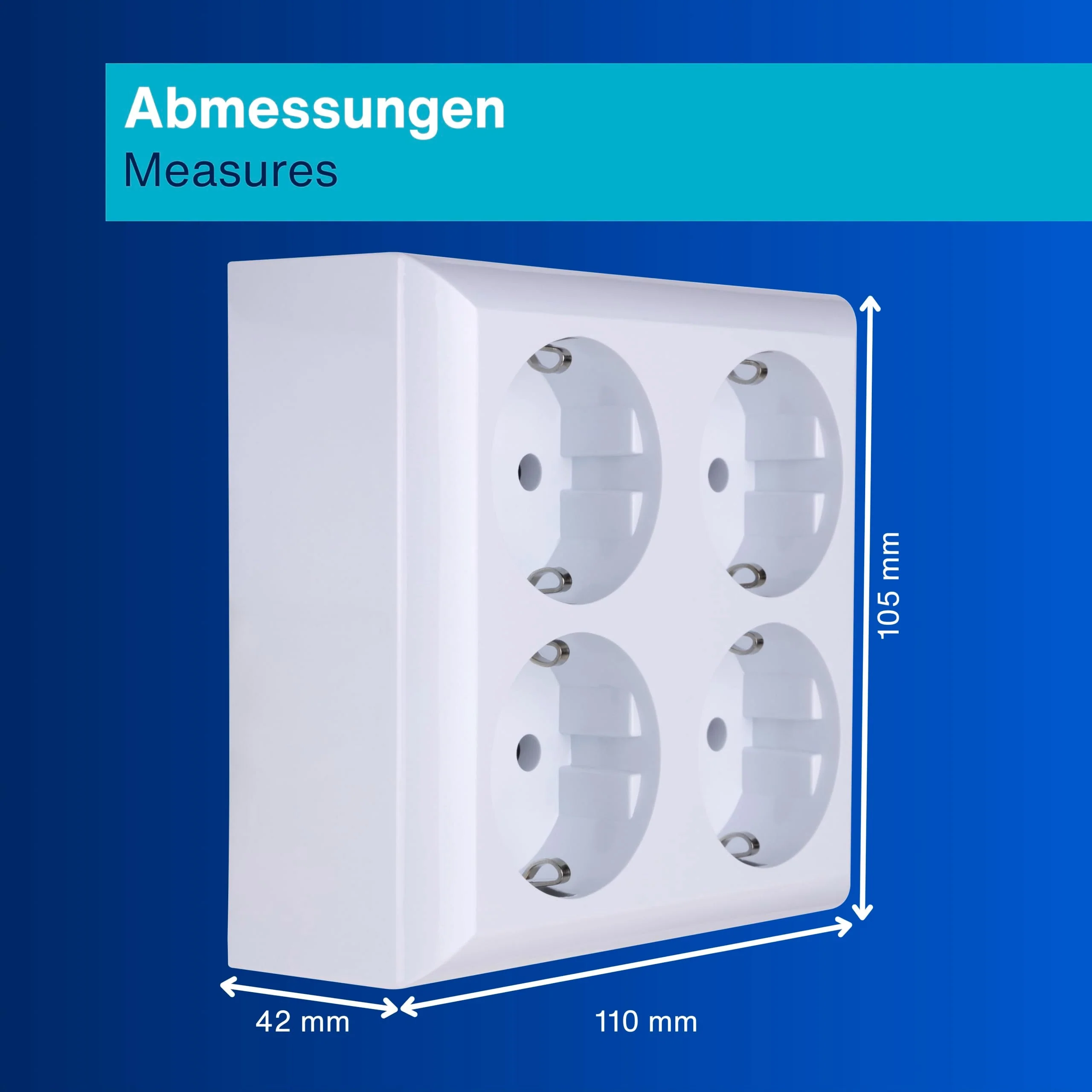 REV 0510172555 PlanoLuxe, surface-mounted socket 4-way Complete set: Frame and insert, white 1 x quadruple socket - Image 4