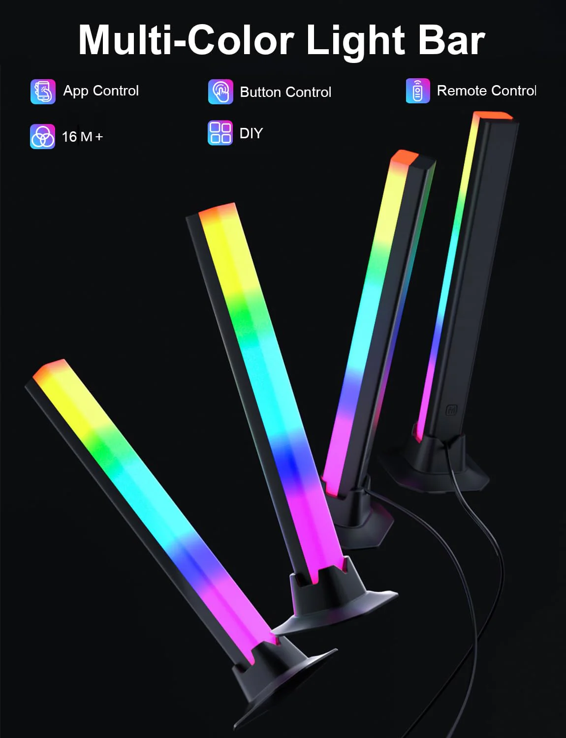 RGB Light Bar, RGB IC LED Light Bar, Music Sync USB Powered, Color Changing Ambient Lighting for Gaming TV Desk Monitor PC Party, 2 Pair - Image 6