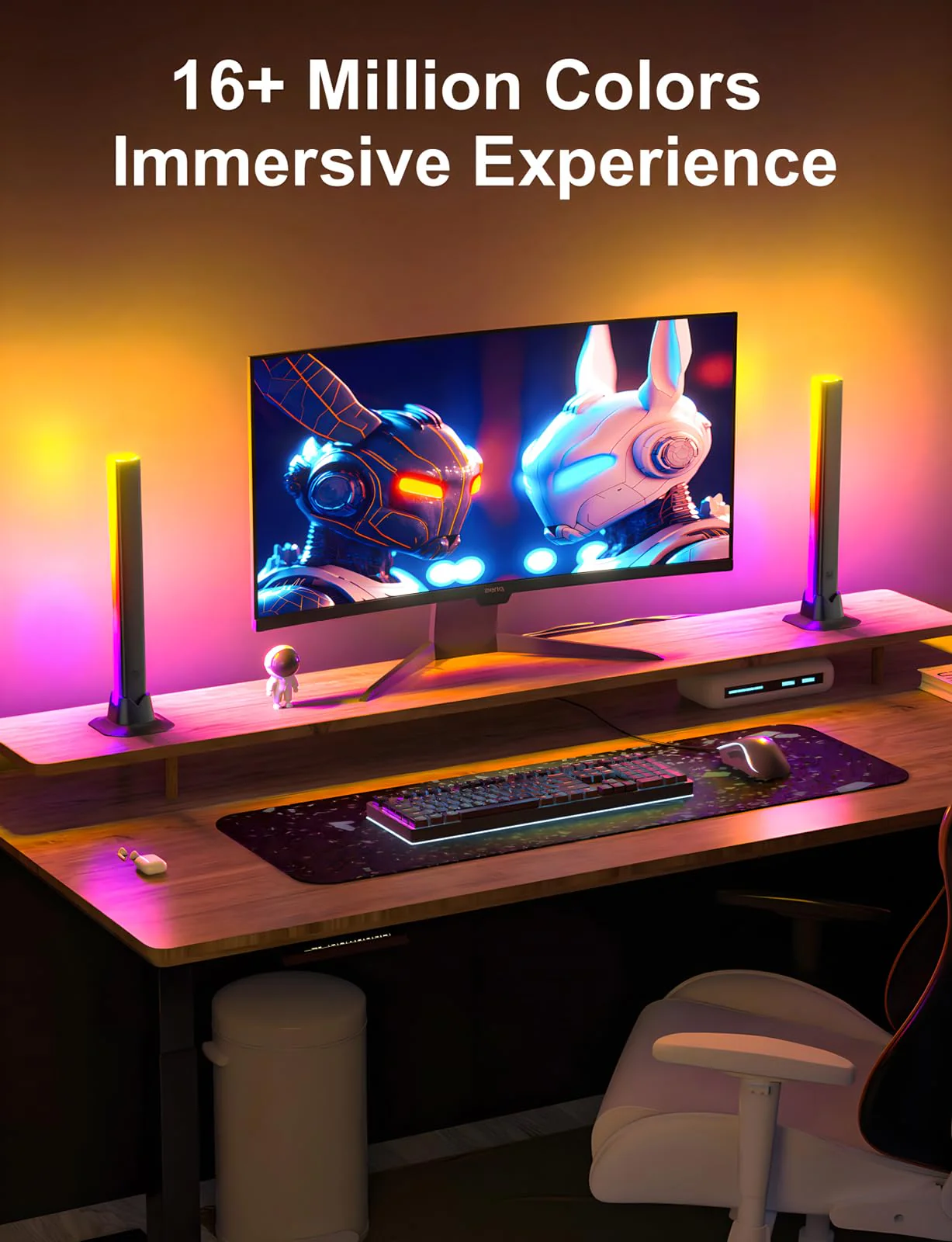RGB Light Bar, RGB IC LED Light Bar, Music Sync USB Powered, Color Changing Ambient Lighting for Gaming TV Desk Monitor PC Party, 2 Pair - Image 7