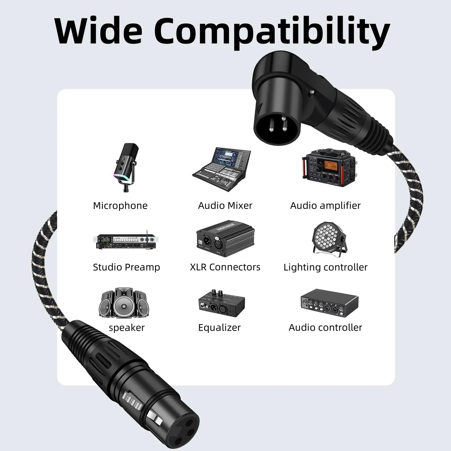 Right Angle XLR Cable,2-Pack Adjustable-Angle Male to Straight Female Microphone Cable,Short XLR Microphone Cable 90 Degree Adapter for Mic Mixer, Recording Studio, Podcast-1FT Angle Male-1FT Black - Image 3