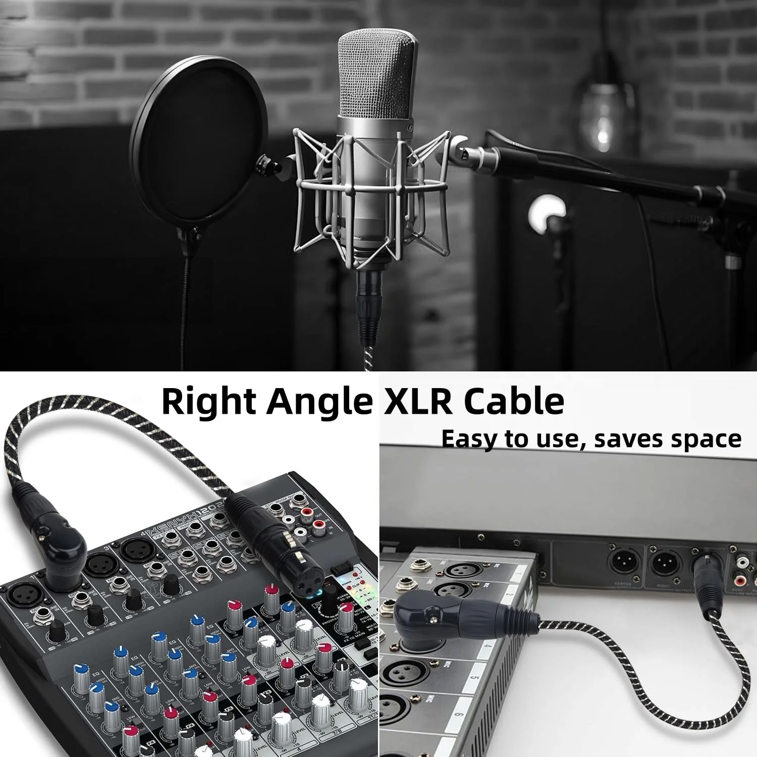 Right Angle XLR Cable,2-Pack Adjustable-Angle Male to Straight Female Microphone Cable,Short XLR Microphone Cable 90 Degree Adapter for Mic Mixer, Recording Studio, Podcast-1FT Angle Male-1FT Black - Image 5
