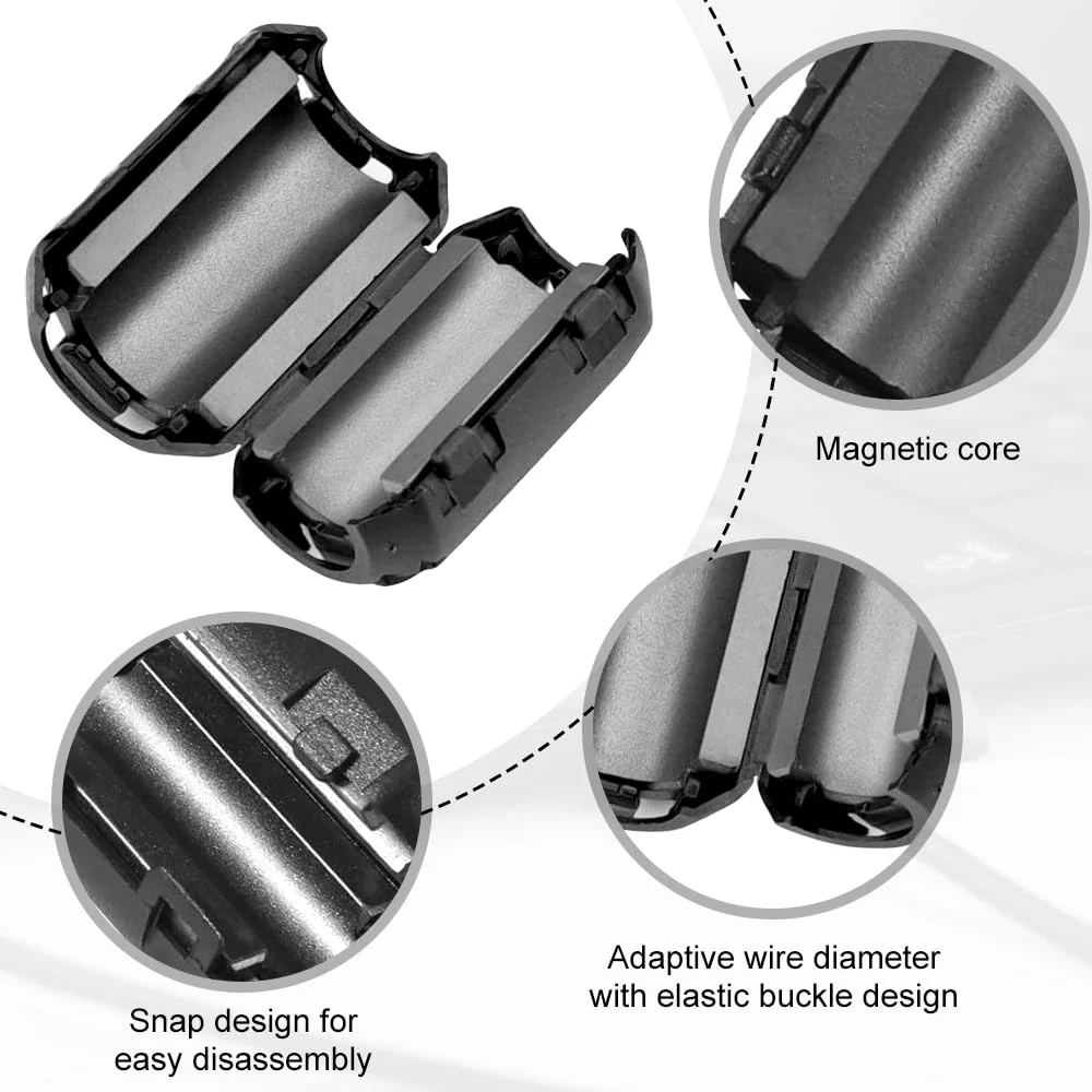 Riisoyu Pack of 40 Ferrite Cores for Cables, Ferrite Ring Core Folding Ferrite Ferrite Clip-on Ferrite Ferrite Cable Clamp for Cable RFI, EMI 3/5/7/9 mm Inner Diameter, Black - Image 4