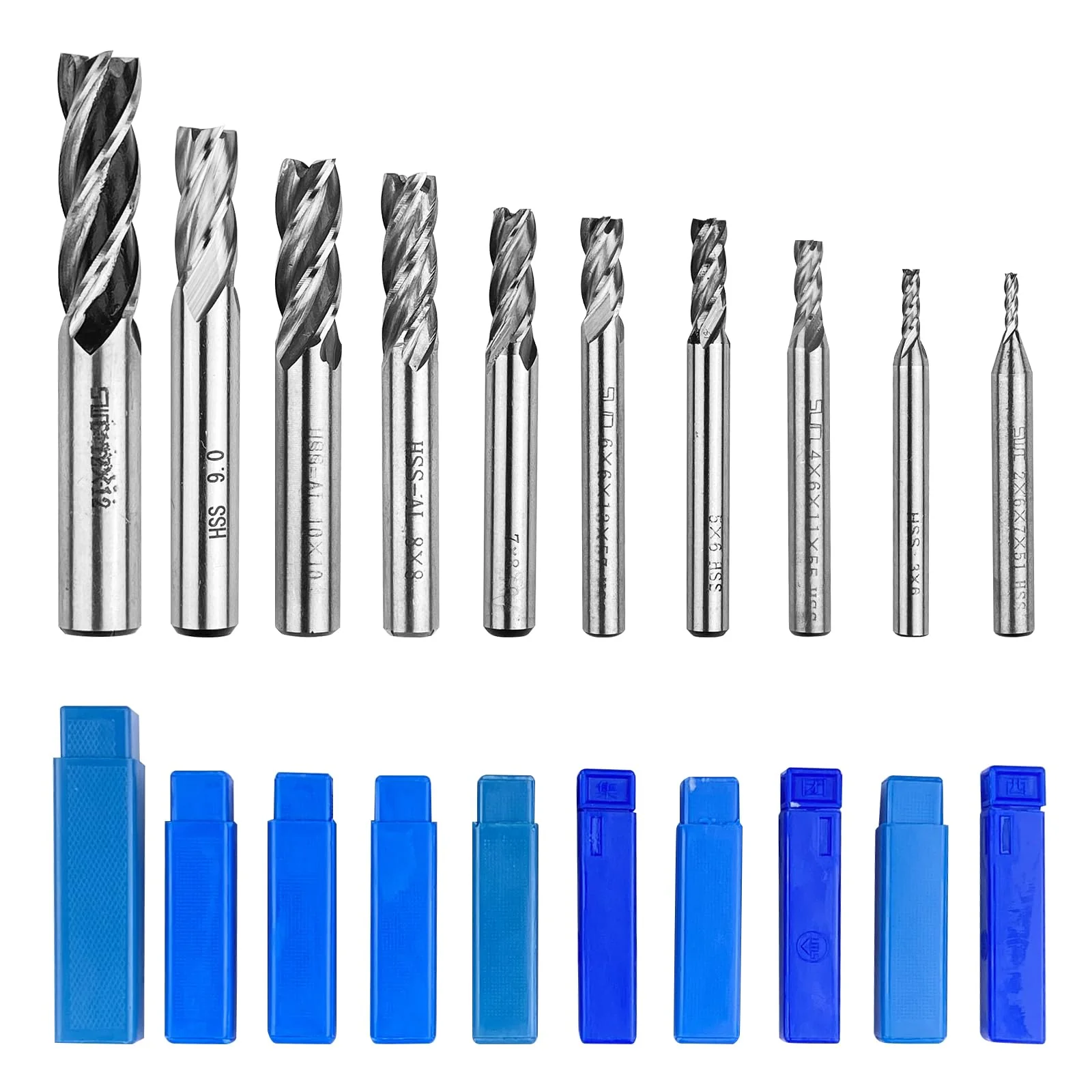 Riloventa 10 Pieces 4 Flute End Mill Cutter High Speed Steel CNC Router Bit Straight Shank Drill Bits CNC Router Bits Groove Cutter Metal with Storage Box for 2/3/4/5/6/7/8/9/10/12mm