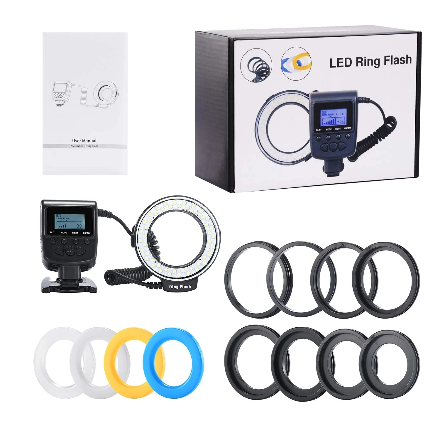 Ring Flash, Emiral 48 Macro LED Flash Light with LCD Display Power Control, Adapter Rings and Flash Diffuser for Canon, Nikon DSLR Cameras - Image 6