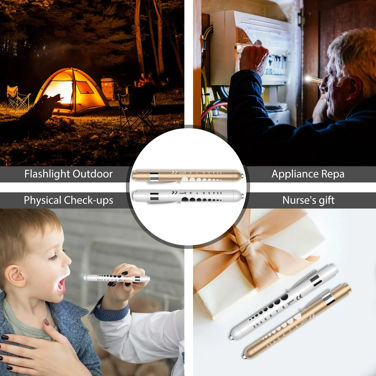 RISEMART Pupil Light, Diagnostic Light, Nurse Emergency Service Accessories with Pupil Meter and Ruler (Gold and White) Gold and White - Image 5
