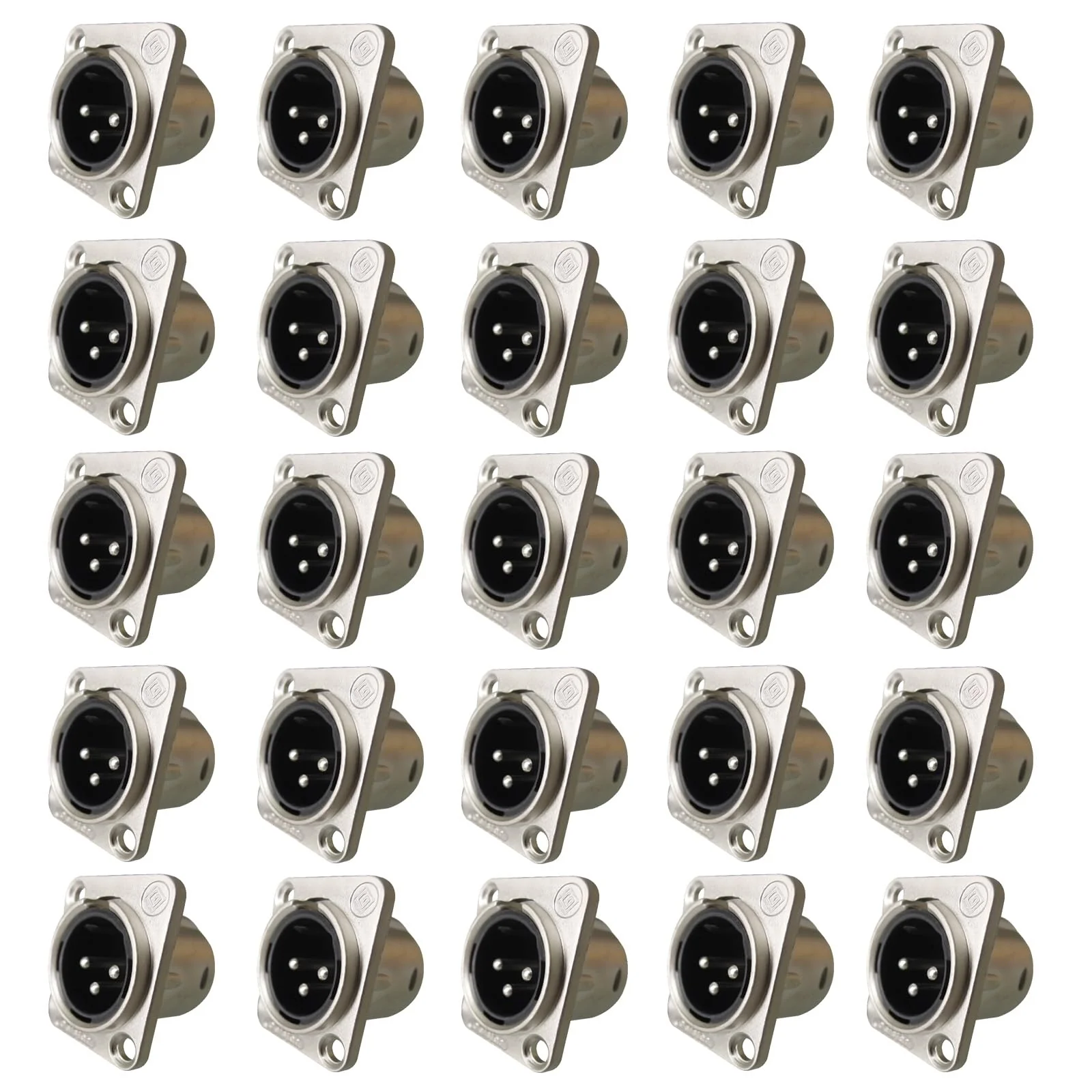 RIVIERA XLR Panel Chassis 3pin Male with Fine Chrome-Plated Metal Housing and Silver-Plated Contacts (25 Pack Silver Male) 25 Pack Male Silver