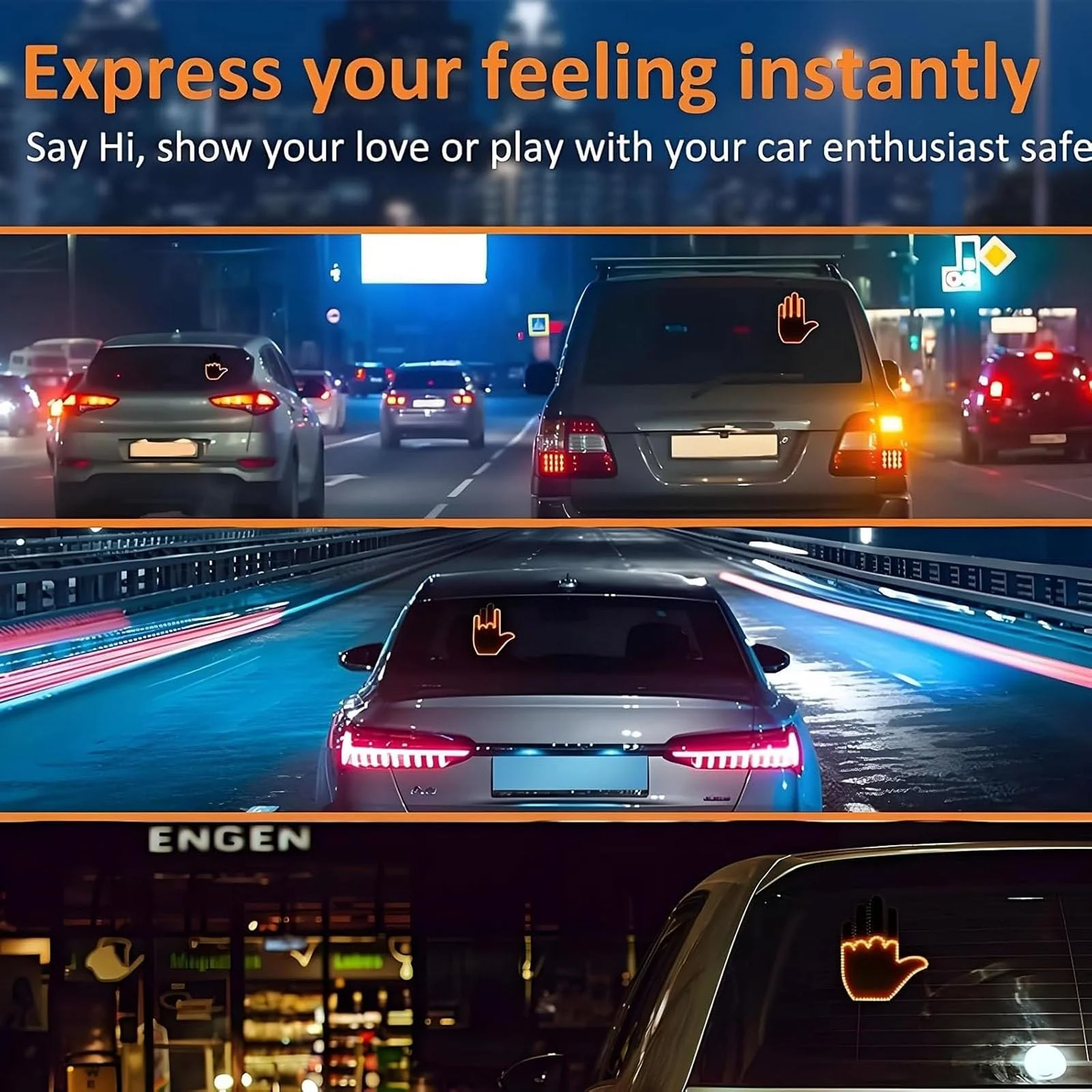 Road Mate Hand, Road Mate Hand Signal, Funny Car Led Finger Lights with Remote Control, Finger Flickering Light for Car, Light up Finger for Car Window - Image 4