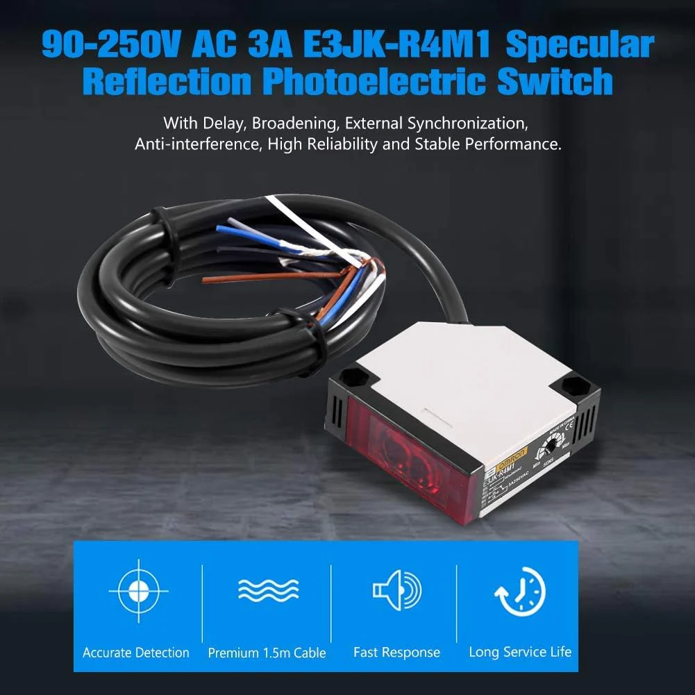 Roberee Reflection Light Barrier, E3JK-R4M1 Reflection Photoelectric Sensor AC 90-250V 3A Photoelectric Switch for Automatic Garage Door Alarm Sensor DIY Sensor Stair Light - Image 2