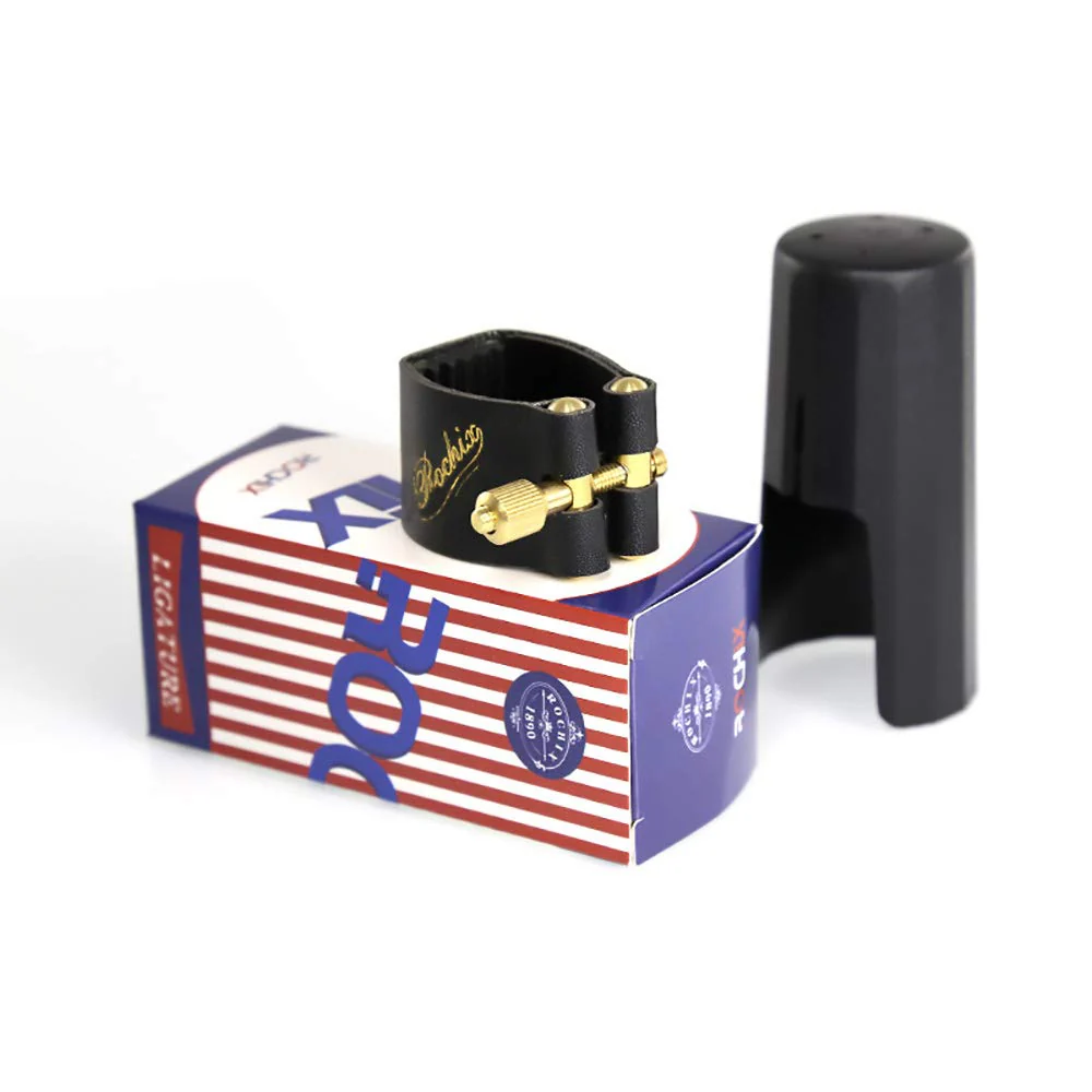Rochix Leather Ligature and Plastic Cap for Alto Saxophone Sax alto sax leather ligature
