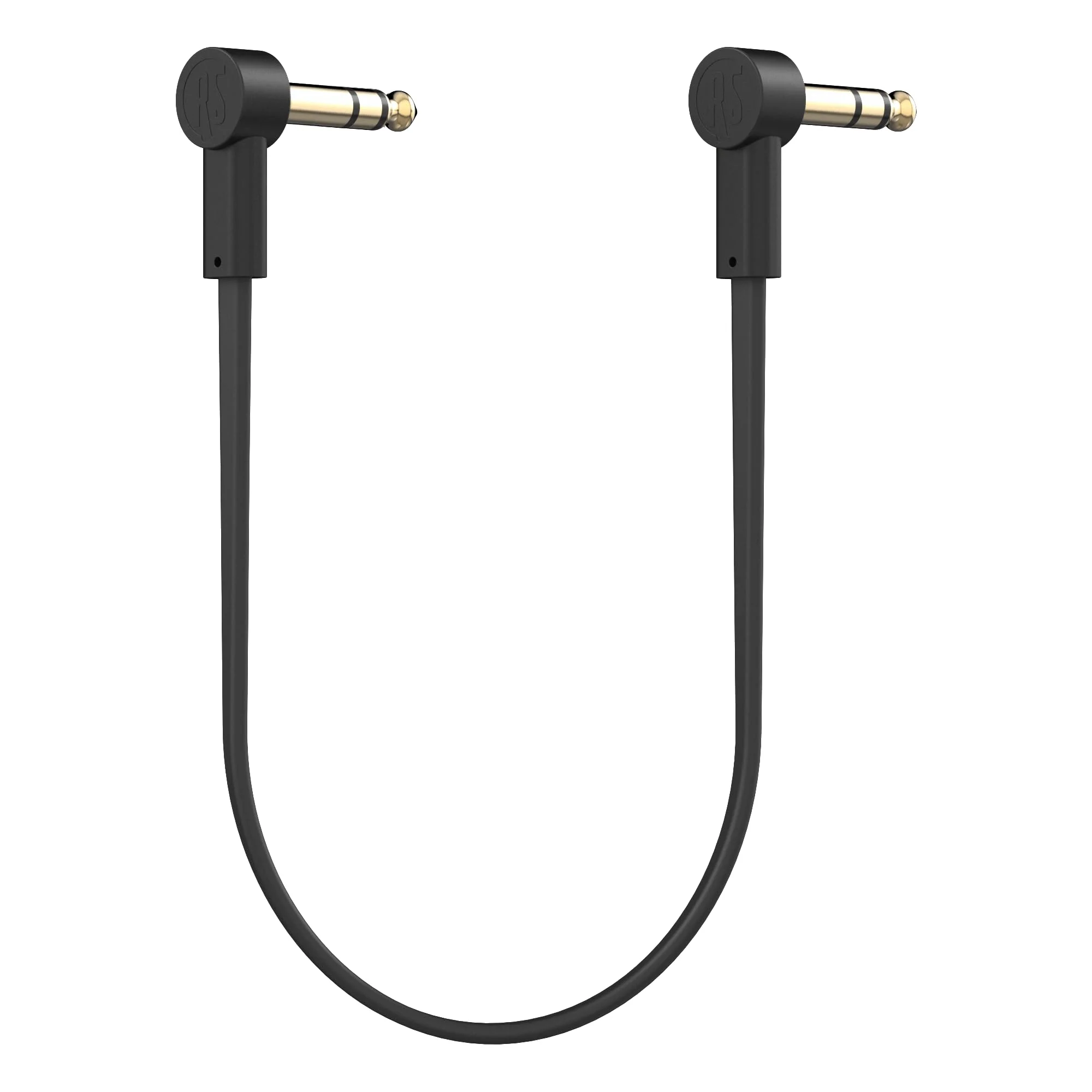 Rock Stock 1/4" Stereo TRS Flat Patch Cables - 12" Ultra-Thin, Right Angle, Low Profile, Gold Plated, Braided Shielding - Maximize Pedalboard Space, Eliminate Noise, Connect Guitar Effects Pedals 12 Inches (1 Foot)