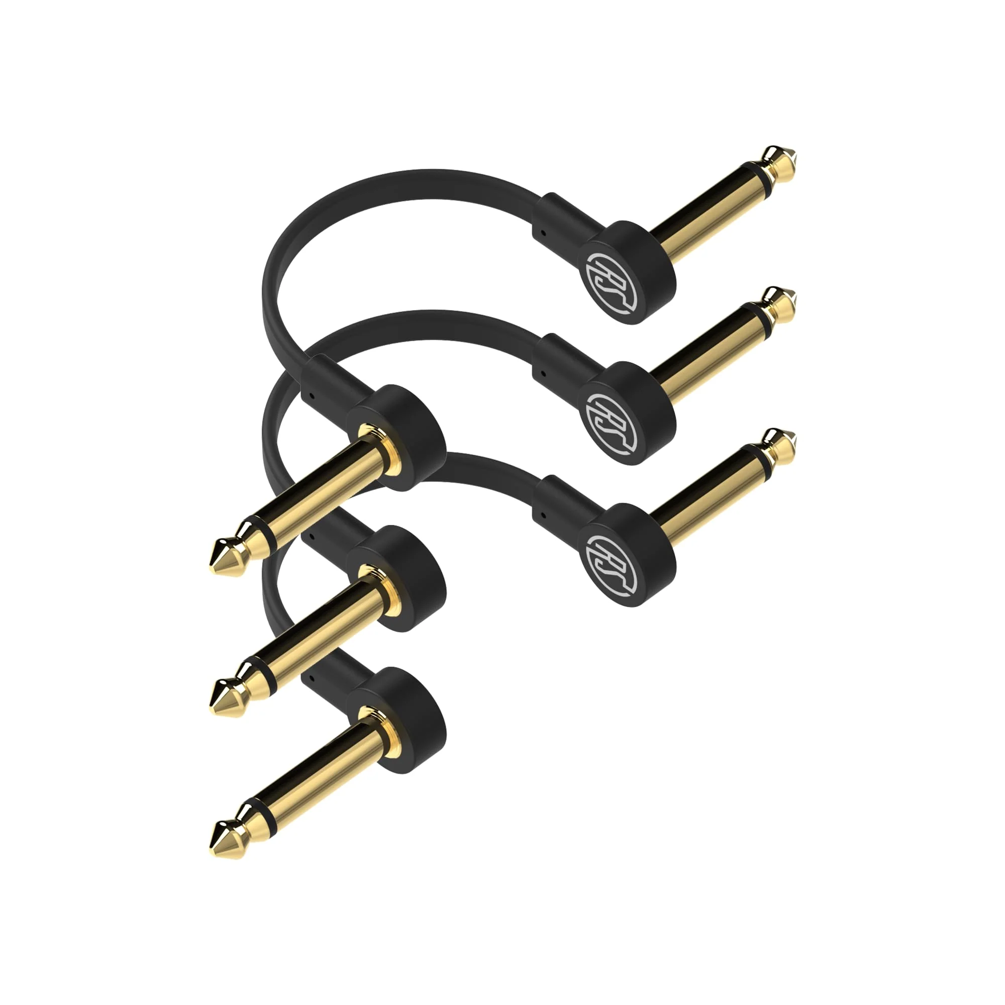 Rock Stock Guitar Flat Patch Cables (Pack of 3) - 6 Inch C-Shape Ultra-Thin Effect Guitar Pedal Patch Cables - Right-Angle, Black with Durable Gold Plated Connectors, Maximize Pedalboard Space 6 Inches