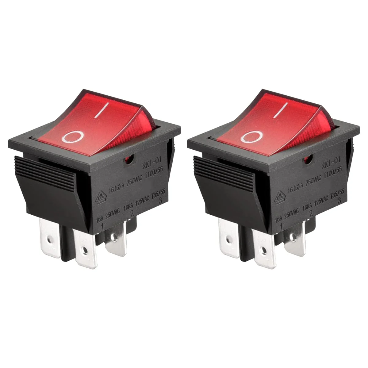 Rocker Switch ON-Off DPST 4 Terminals Red Light 16A 250VAC 2Pack 2