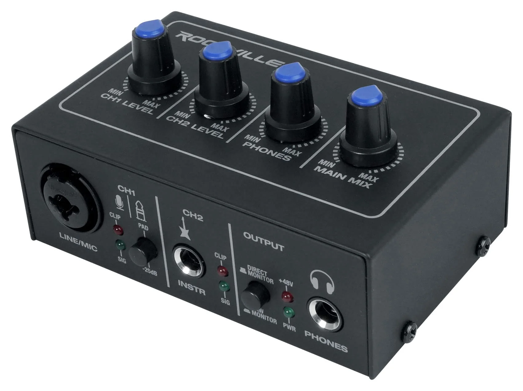 Rockville Rock-U MINI 2x2 USB Computer Recording Interface 24 Bit 192Khz Home Studio, Black - Image 3