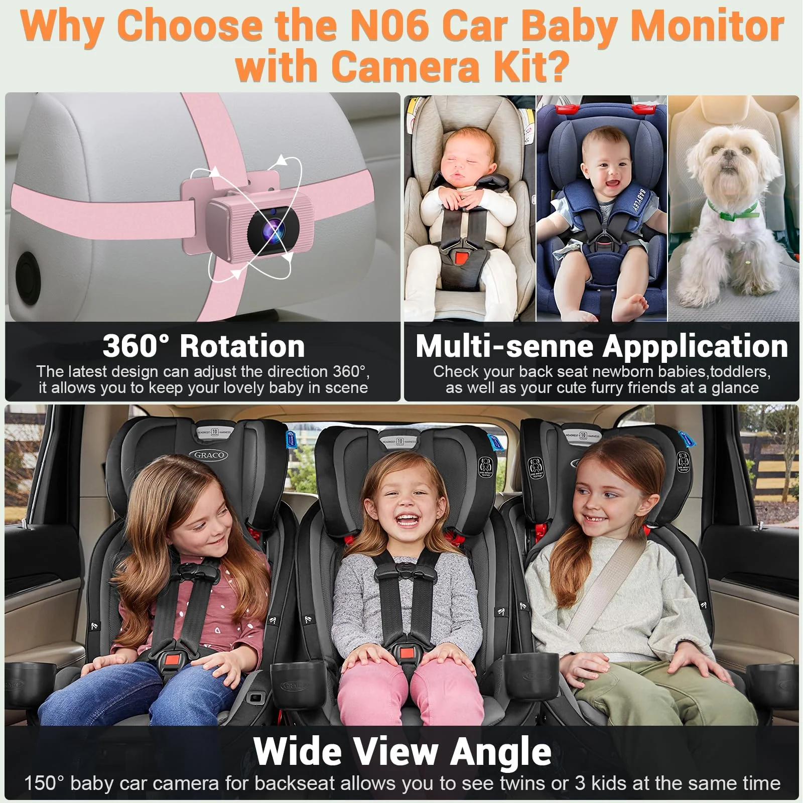 Rohent Car Baby Monitor for Baby Girls - 1080P HD, 360° Adjustable, Night Vision, 150° Wide-Angle Lens, Easy Installation, Perfect for Girls Aged 0-5, Ideal for Parents, Grandparents & Families Pink - Image 6