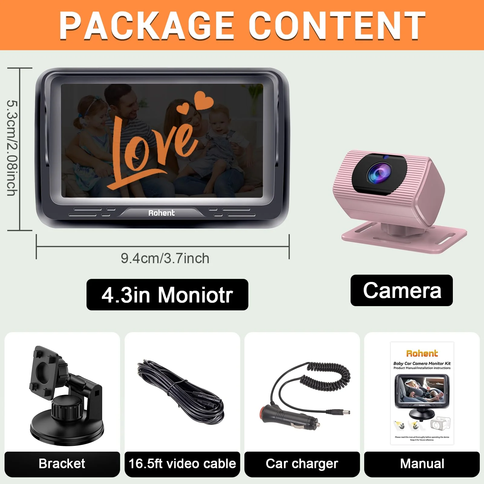 Rohent Car Baby Monitor for Baby Girls - 1080P HD, 360° Adjustable, Night Vision, 150° Wide-Angle Lens, Easy Installation, Perfect for Girls Aged 0-5, Ideal for Parents, Grandparents & Families Pink - Image 8