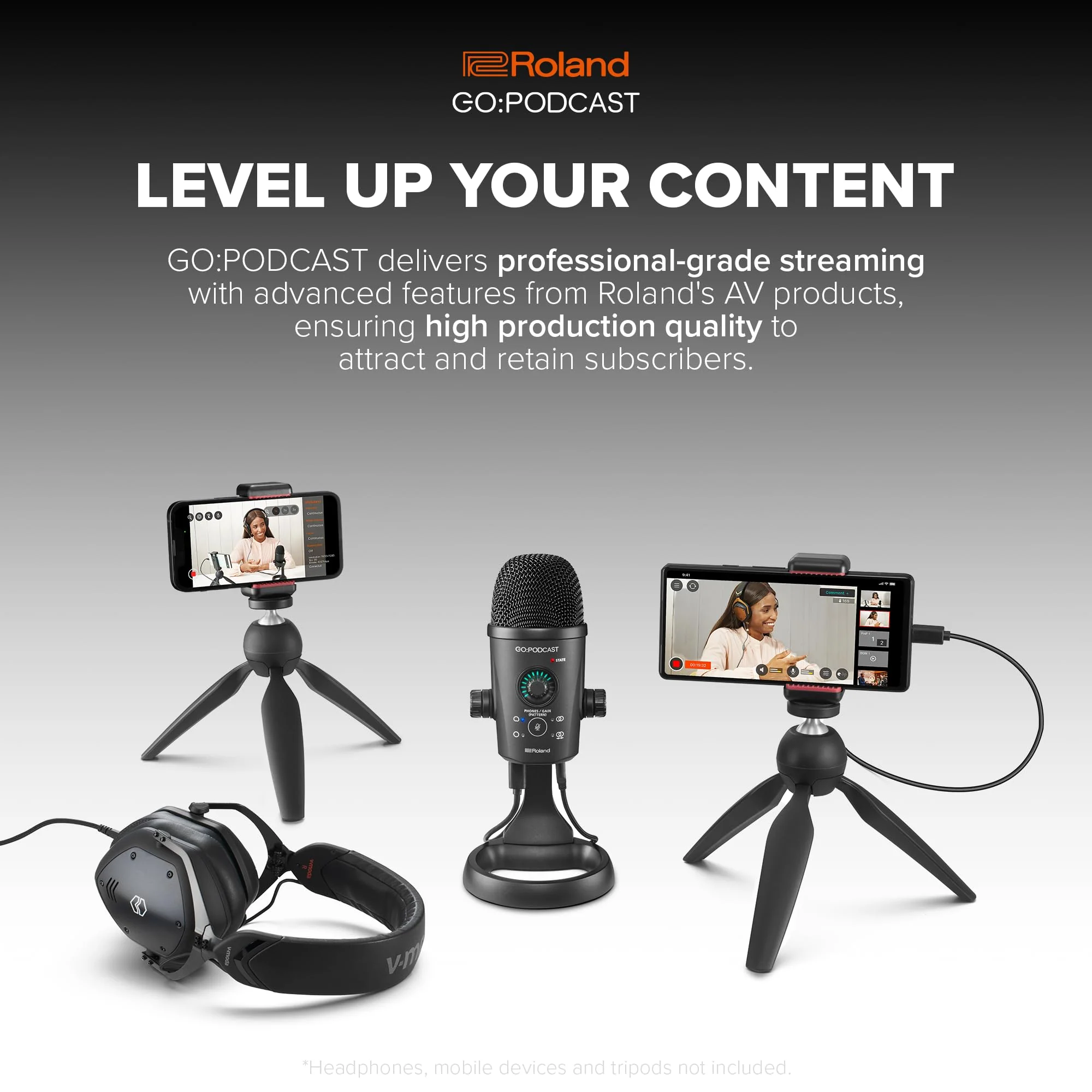 Roland GO:Podcast Video Podcasting Studio for Smartphones | Livestreaming System for Podcasters, Vloggers & More | Intuitive Video App | USB Microphone | Four Polar Patterns - Image 3