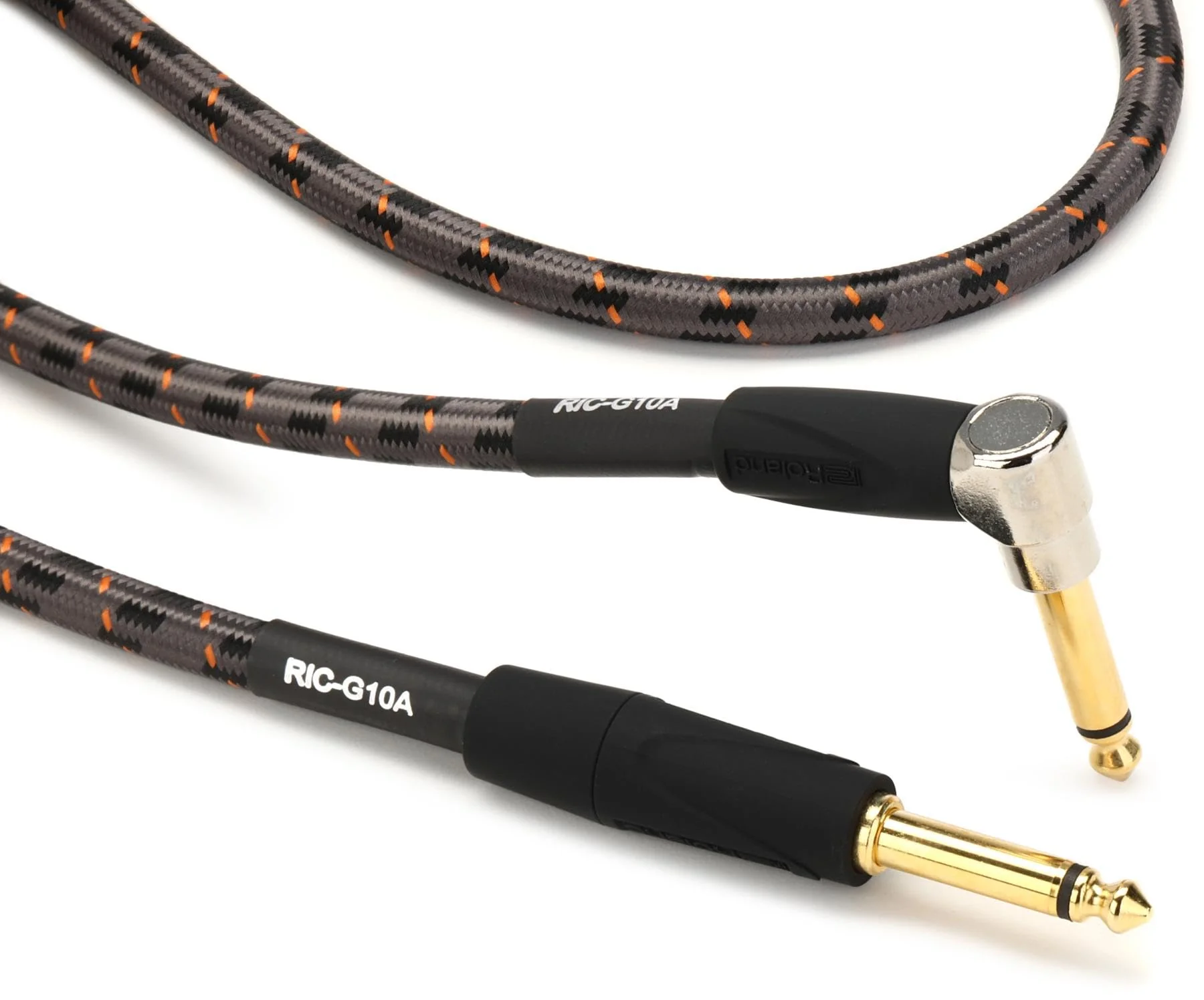 Roland Gold Series Instrument Cable, Angled/Straight 1/4-Inch Jack, 10-Feet 10 ft RIC-G10A