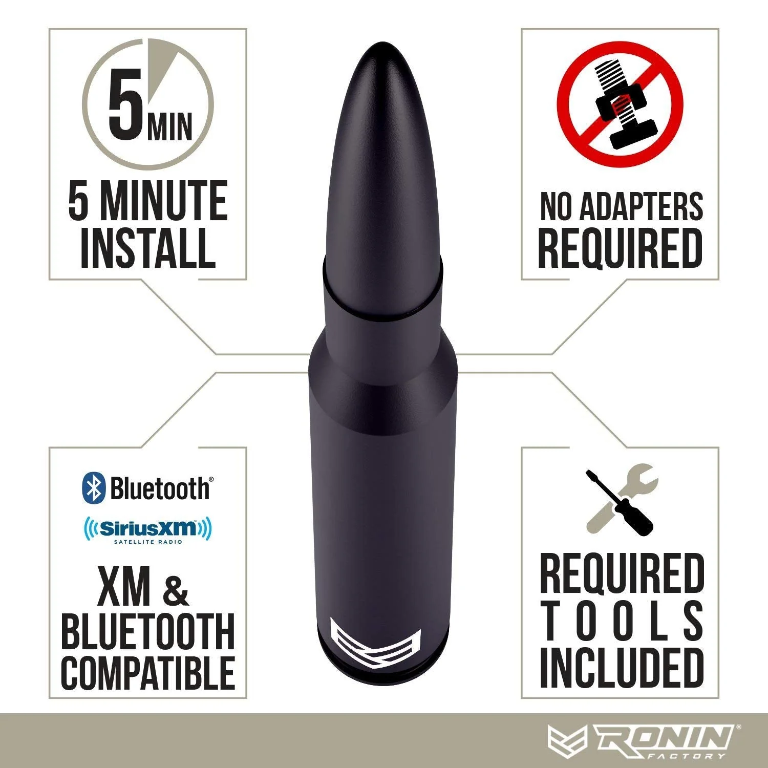 Ronin Factory 50 Cal Bullet Antenna - Ford F150 F250 F350 Super Duty Raptor (Bronco 21-23) Truck Accessory - RAM 1500 Short Antenna Replacement Ford TuffLock Bullet Antenna - Standard - Image 8