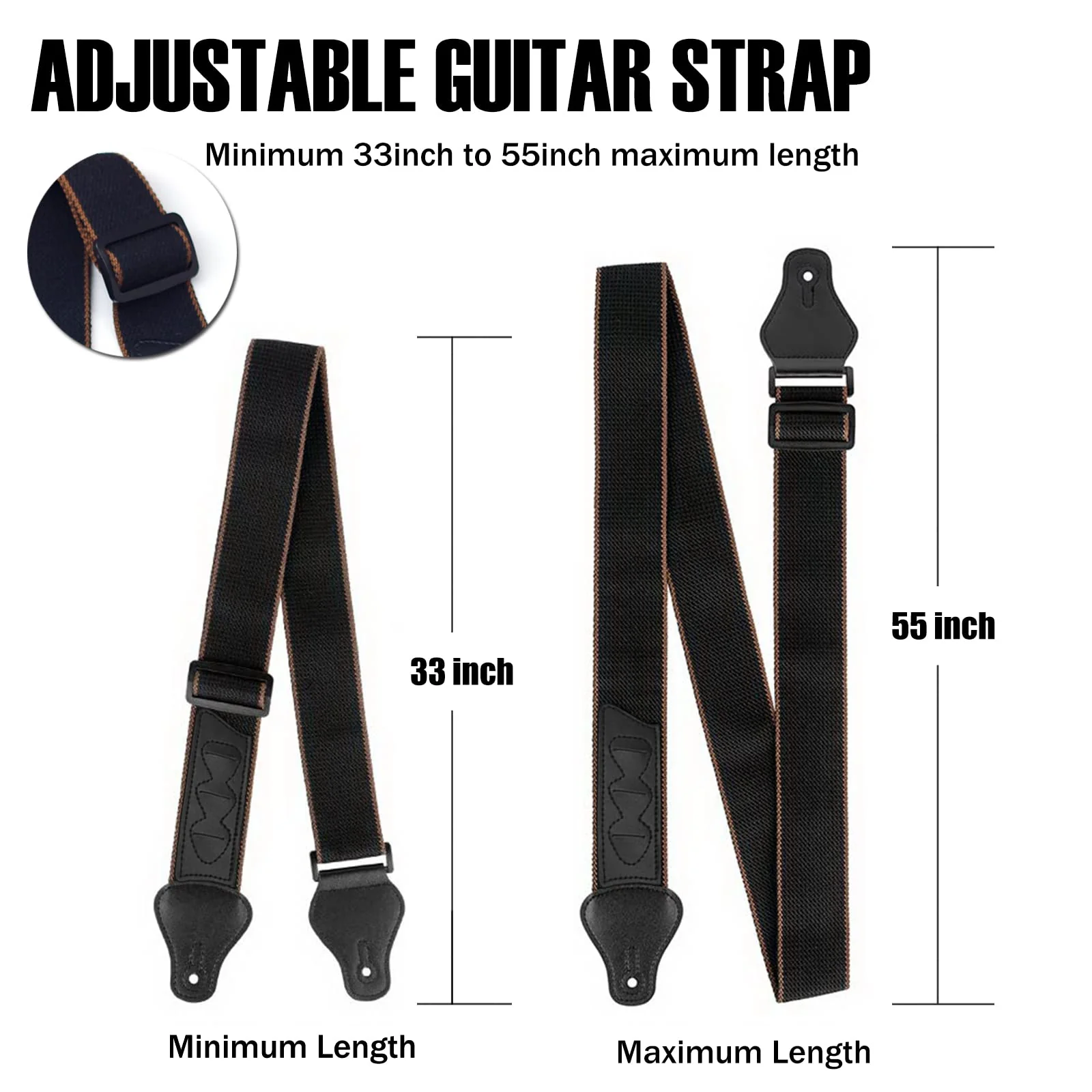 ROTOPATA Guitar Strap with Pick Holders, 2 Buttons 2 Locks 3 Guitar Picks, Cotton Strap with PU Leather Ends, Length Adjustable for Son Daughter (Black) - Image 3