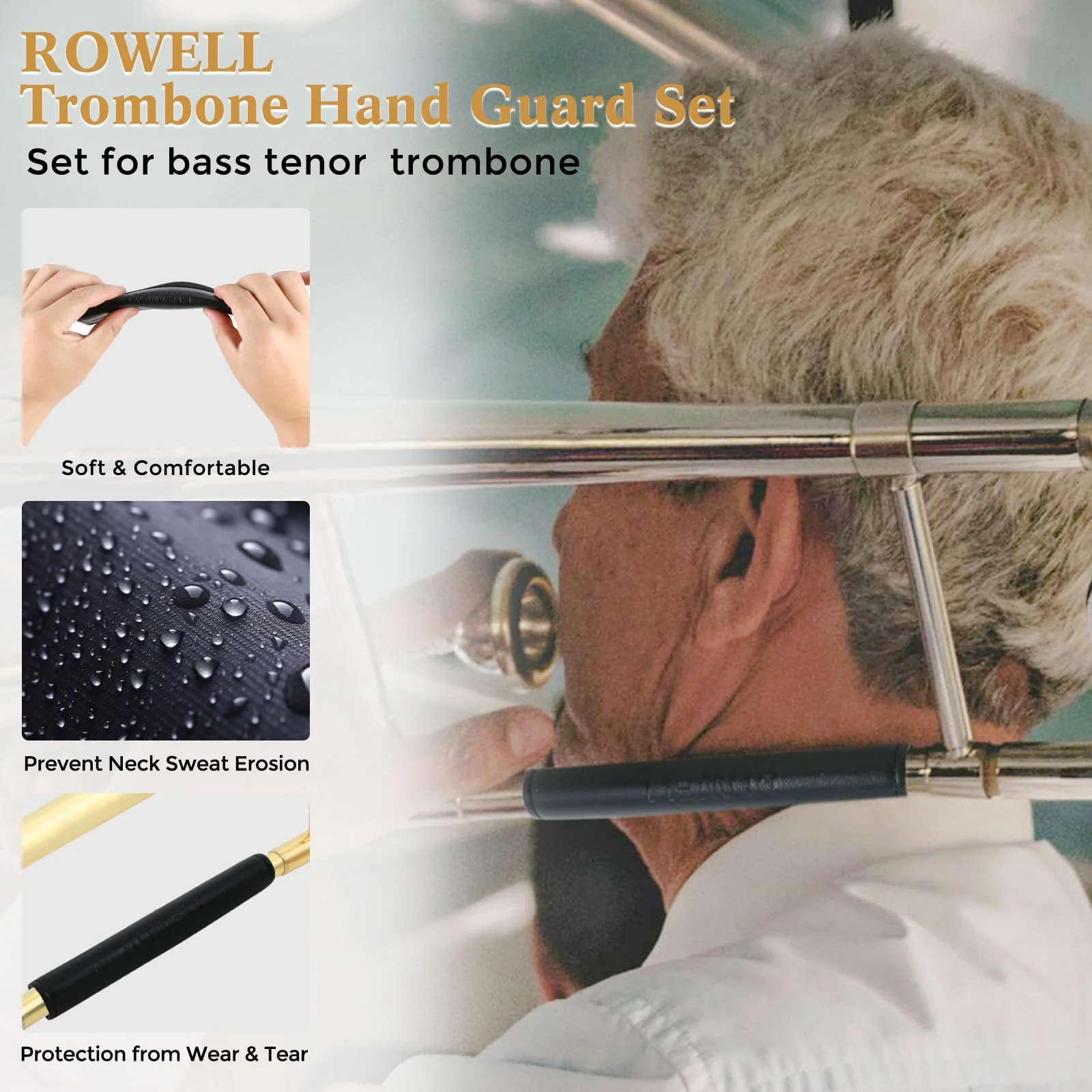 ROWELL Trombone Guard Set Trombone Leather Hand Guard and Neck Guard 6.85 inch Trombone Neck Guard Pad,2 Pcs Trombone Finger Guard for Alto Trombone Thickened Non-slip Trombone Guard Set for Beginner - Image 4