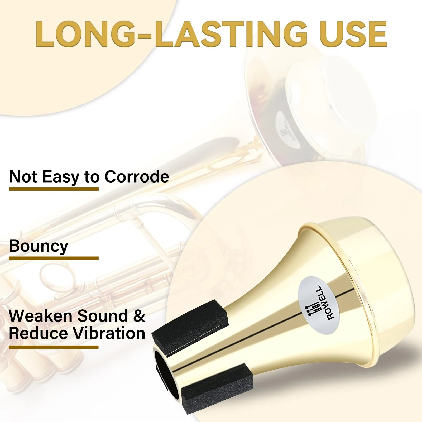 ROWELL Trumpet Mute, ABS Straight Trumpet Mute,Mini Trumpet Mute Silencer,Lightweight Practice Trumpet Mute,Trumpet Acessories for Beginner.(Gold) Gold - Image 4