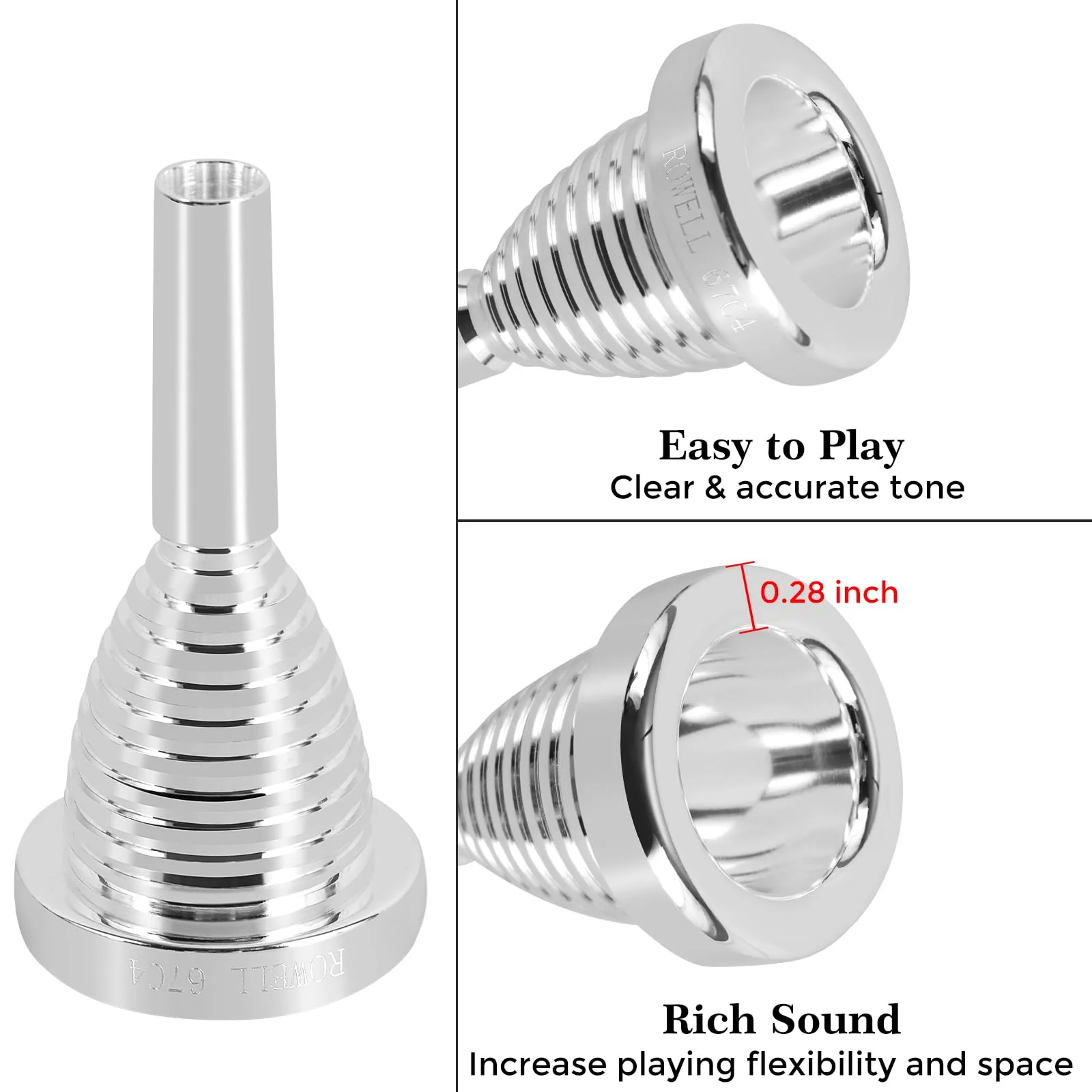 ROWELL Tuba Mouthpiece 67C4 Tuba Mouthpieces Brass Tuba Mouthpiece Sliver Plated Tuba Mouthpiece Compatible with Beginners and Professionals Tuba Accessories - Image 3