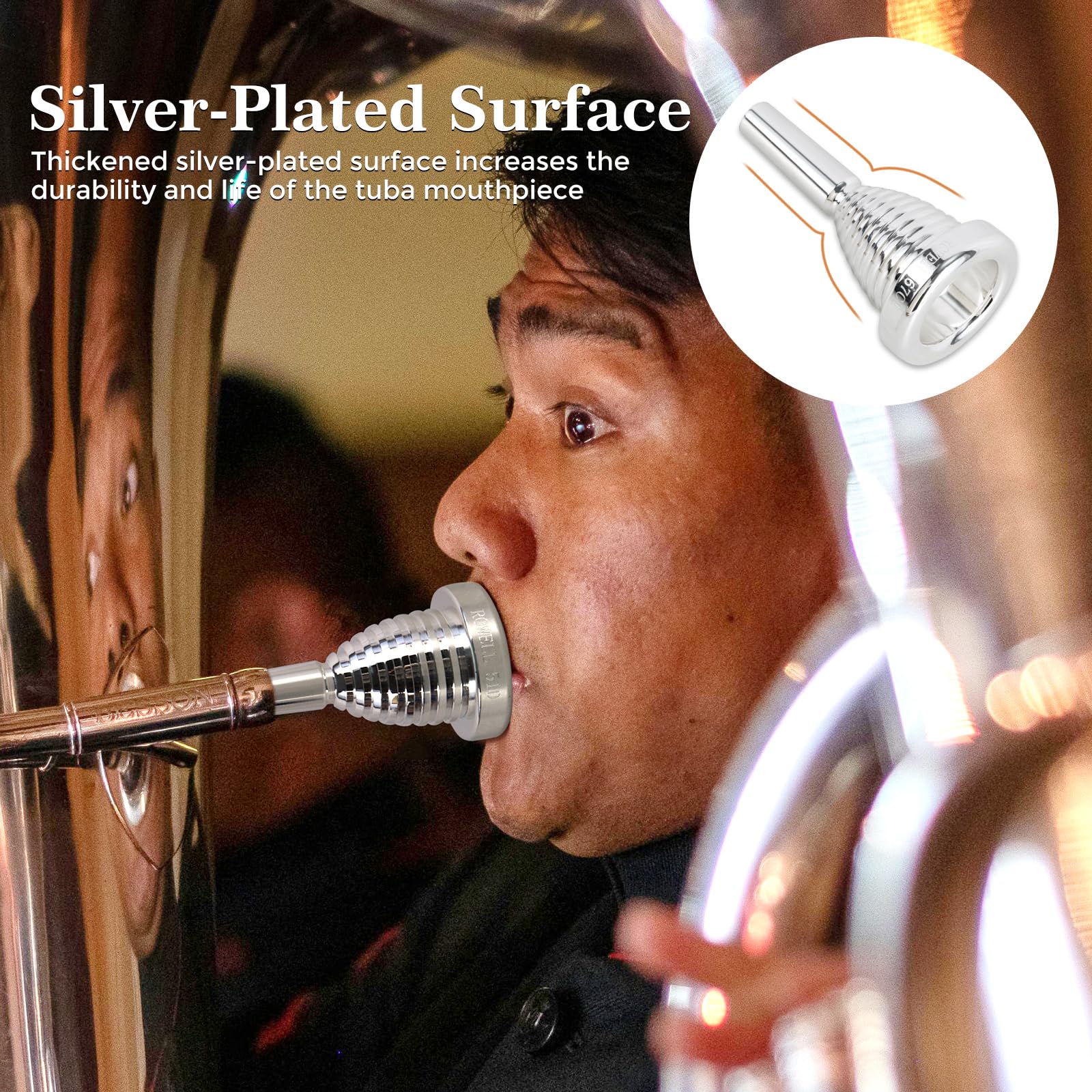 ROWELL Tuba Mouthpiece 67C4 Tuba Mouthpieces Brass Tuba Mouthpiece Sliver Plated Tuba Mouthpiece Compatible with Beginners and Professionals Tuba Accessories - Image 5