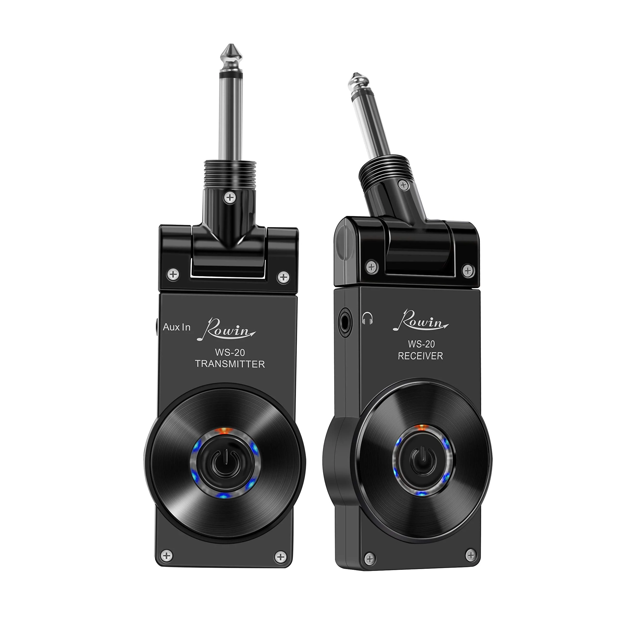 Rowin 2.4G Guitar Wireless System Transmitter Receiver for Electric Guitar Bass Violin with Rechargable Battery, USB Cable (Full Black) Full Black