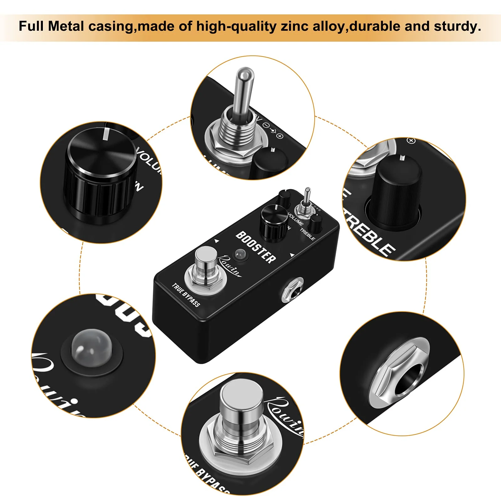 Rowin Booster Pedal with Rich Distortion Sound True Bypass LEF-318 - Image 4