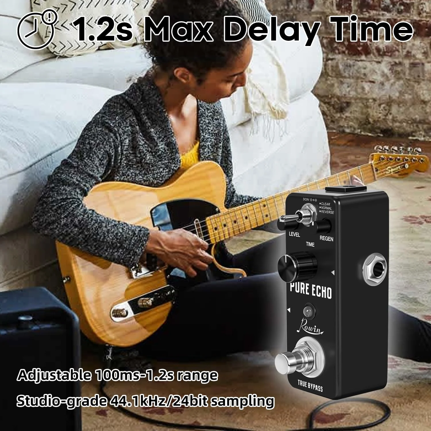 Rowin Digital Delay Guitar Effect Pedal Pure Echo with Clear Normal Reverse Function - Image 2