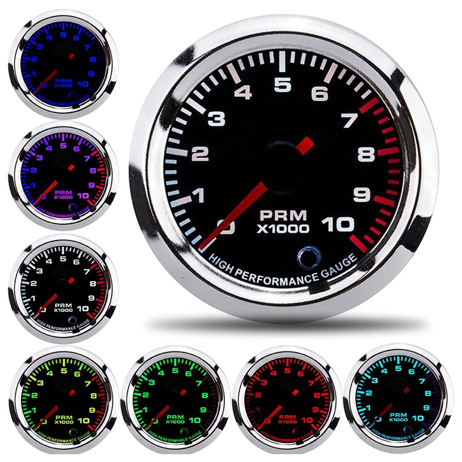 RPM Tachometer, 2in 10,000 RPM 7 Color LED Shift Light Tachometer Gauge for 4, 6, 8 Cylinder Gas Engines - Image 3