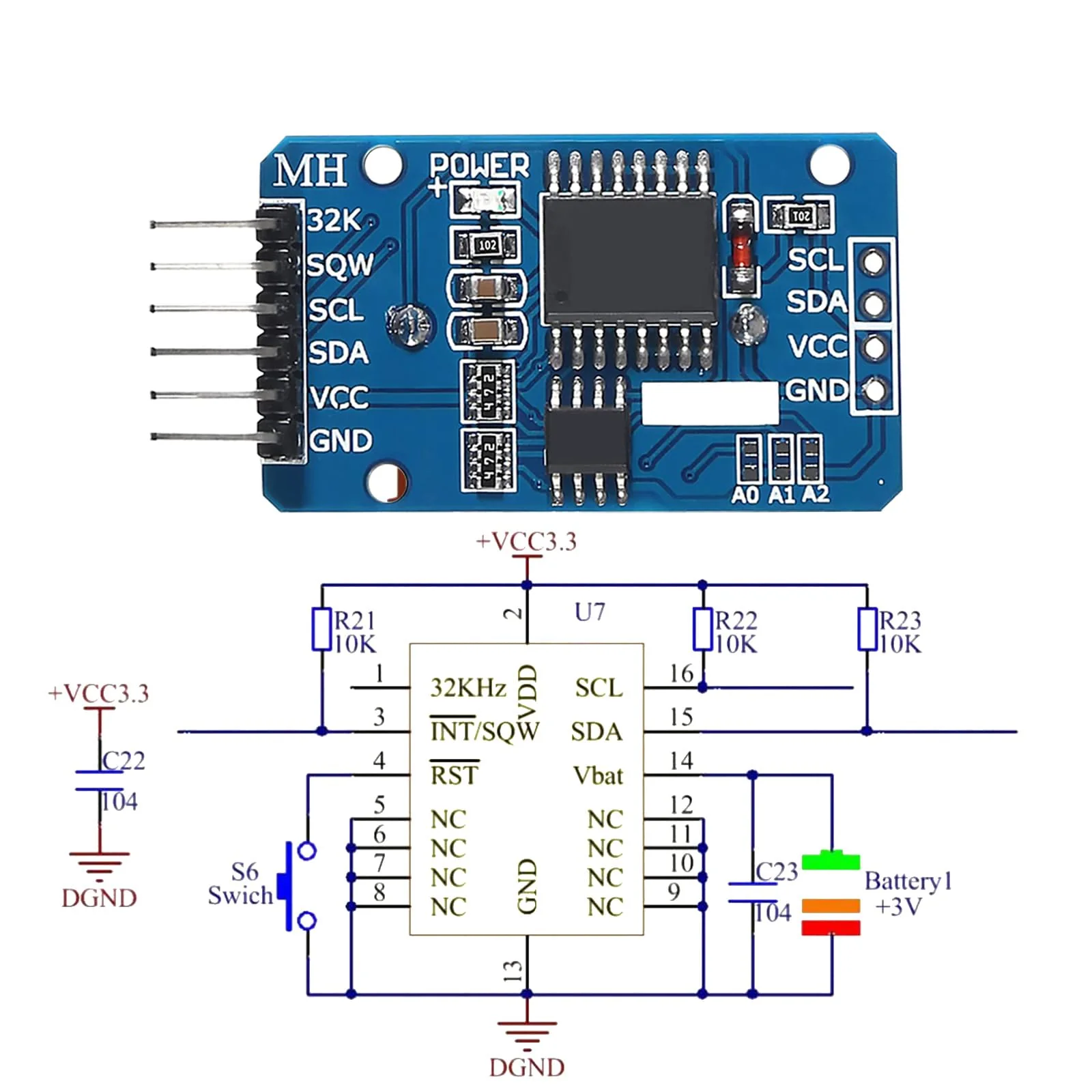 RTC IIC Precision Clock Module, QIQIAZI Real-time Module Clock RTC Sensor with Battery Compatible with Arduino (Pack of 5) 5 PCS - Image 6