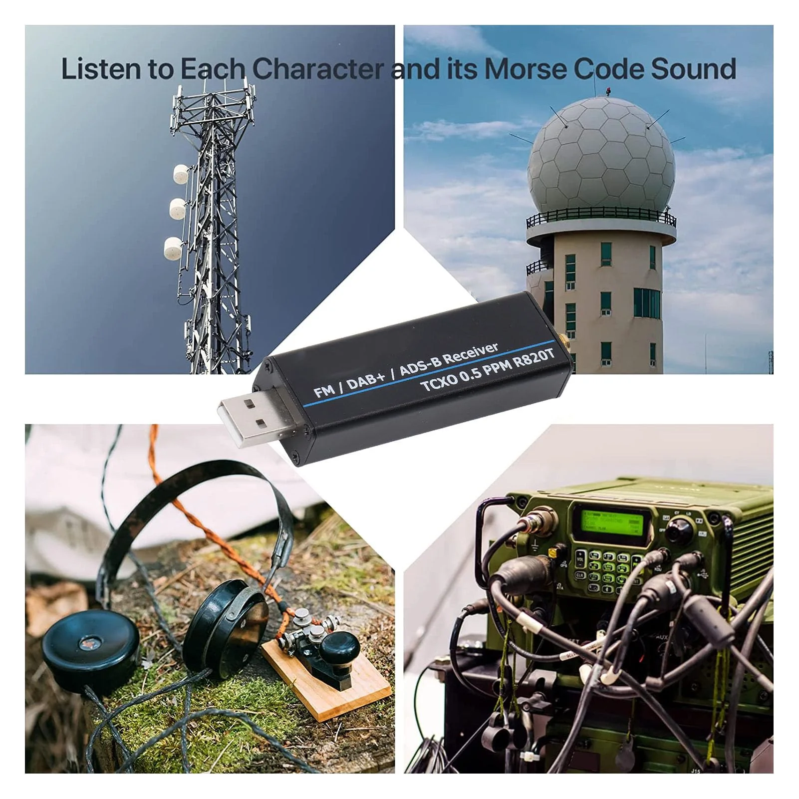 RTL SDR Receiver, 100KHz to 1766MHz RTL2832U R820T2 0.5PPM TCXO Software Defined Radio Receiver with AM, NFM, FM, DSB, USB, LSB, CW Modes, 8-Bit ADC, 50DB Dynamic Range - Image 4