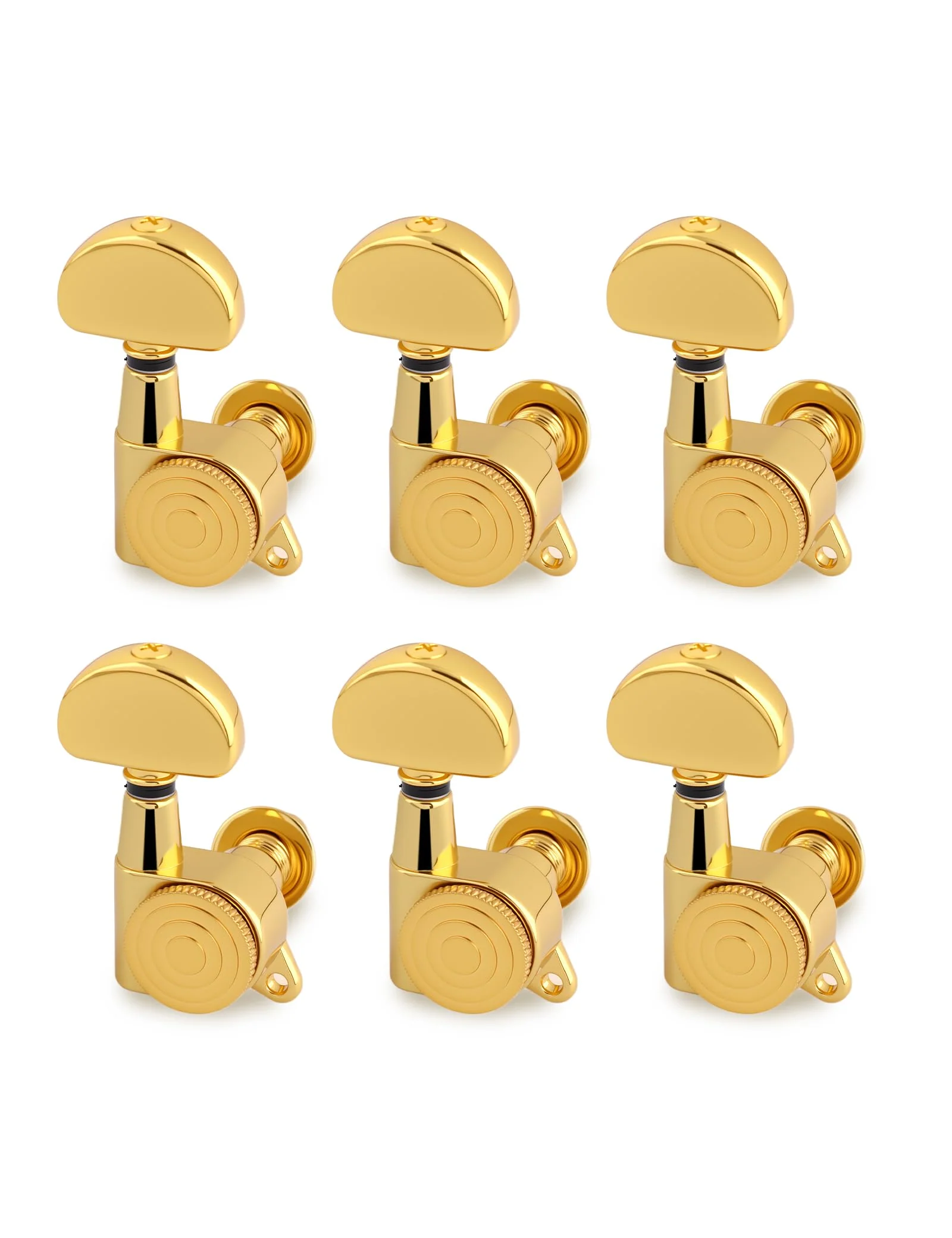Rubatone Locking Guitar String Tuning Pegs Sealed Machine Heads Tuners Tuning Keys 6 In Line for Right Handed Electric Guitar or Acoustic Guitar Half Round Head Gold.