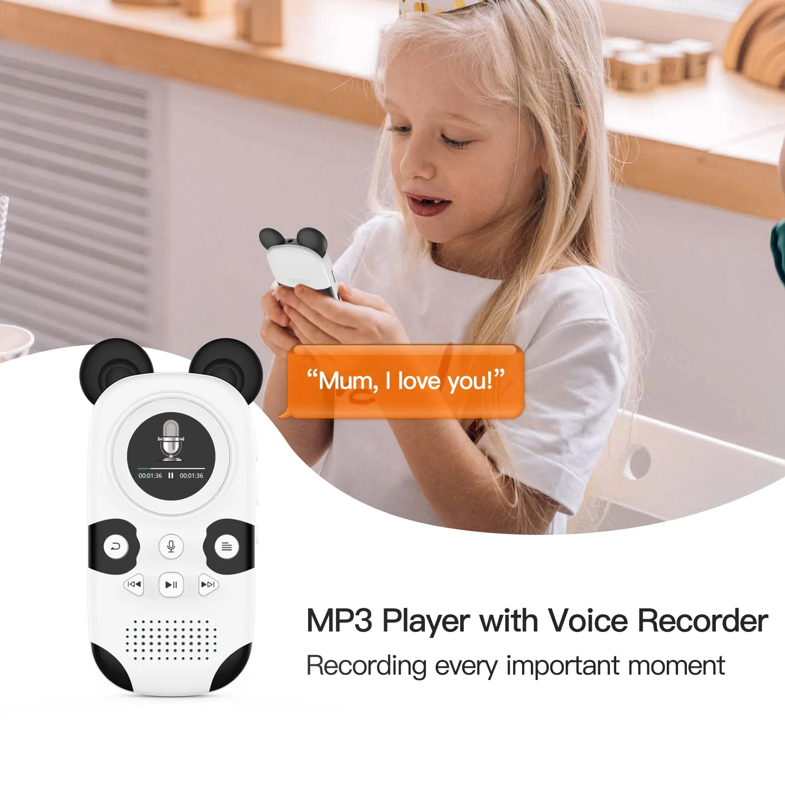 RUIZU 64GB MP3 Player for Kids, Cute Panda Portable Music Player MP3, Child MP3 Player with Bluetooth 5.3, Speaker, FM Radio, Voice Recorder, Alarm Clock, Stopwatch, Pedometer, Support up to 128GB - Image 5