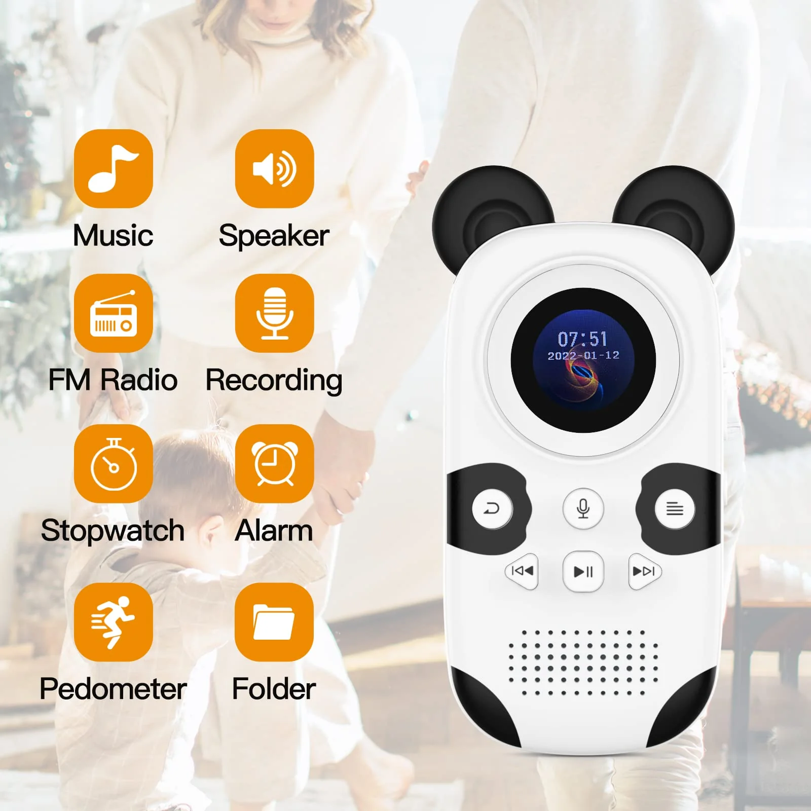 RUIZU 64GB MP3 Player for Kids, Cute Panda Portable Music Player MP3, Child MP3 Player with Bluetooth 5.3, Speaker, FM Radio, Voice Recorder, Alarm Clock, Stopwatch, Pedometer, Support up to 128GB - Image 7