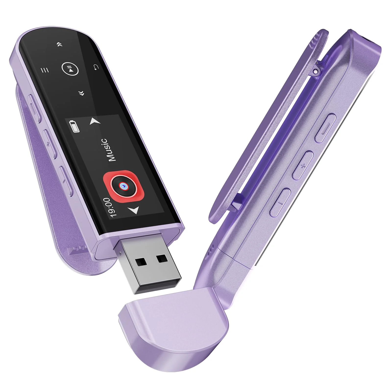 RUIZU 64GB USB MP3 Player with Bluetooth 5.3, Clip Jam Portable Music Player for Sports Running, USB MP3 Player Stick with FM Radio, Voice Recorder, Digital Audio Shuffle Repeat, Phone File Transfer Purple
