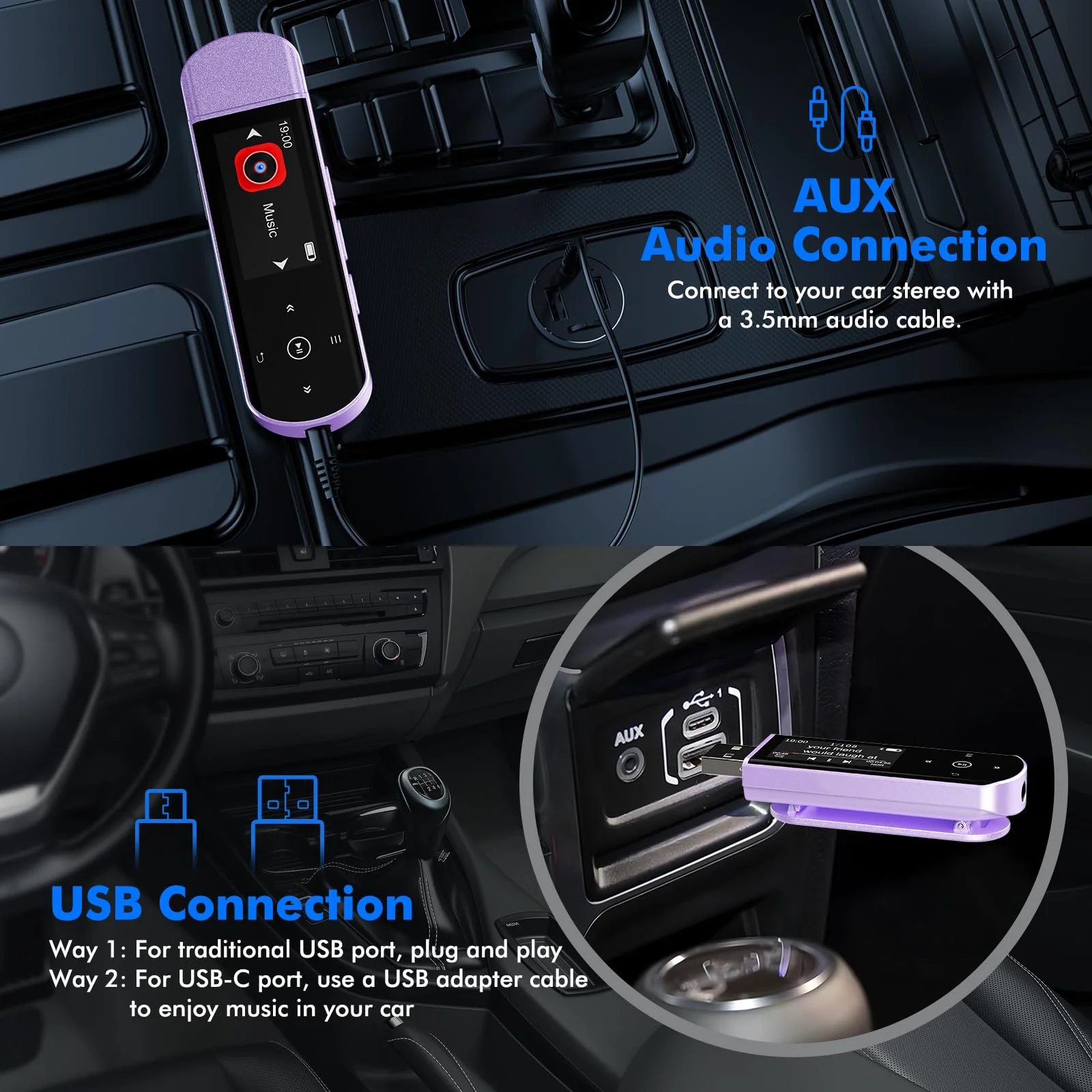 RUIZU 64GB USB MP3 Player with Bluetooth 5.3, Clip Jam Portable Music Player for Sports Running, USB MP3 Player Stick with FM Radio, Voice Recorder, Digital Audio Shuffle Repeat, Phone File Transfer Purple - Image 3