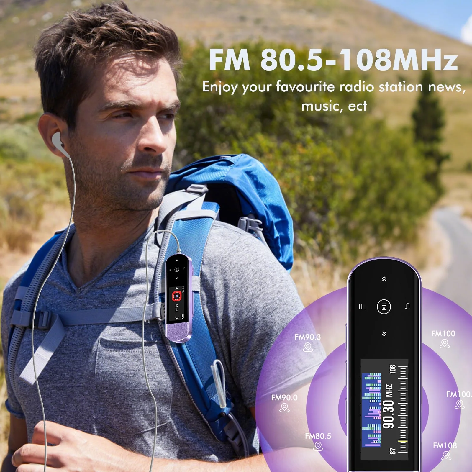 RUIZU 64GB USB MP3 Player with Bluetooth 5.3, Clip Jam Portable Music Player for Sports Running, USB MP3 Player Stick with FM Radio, Voice Recorder, Digital Audio Shuffle Repeat, Phone File Transfer Purple - Image 6
