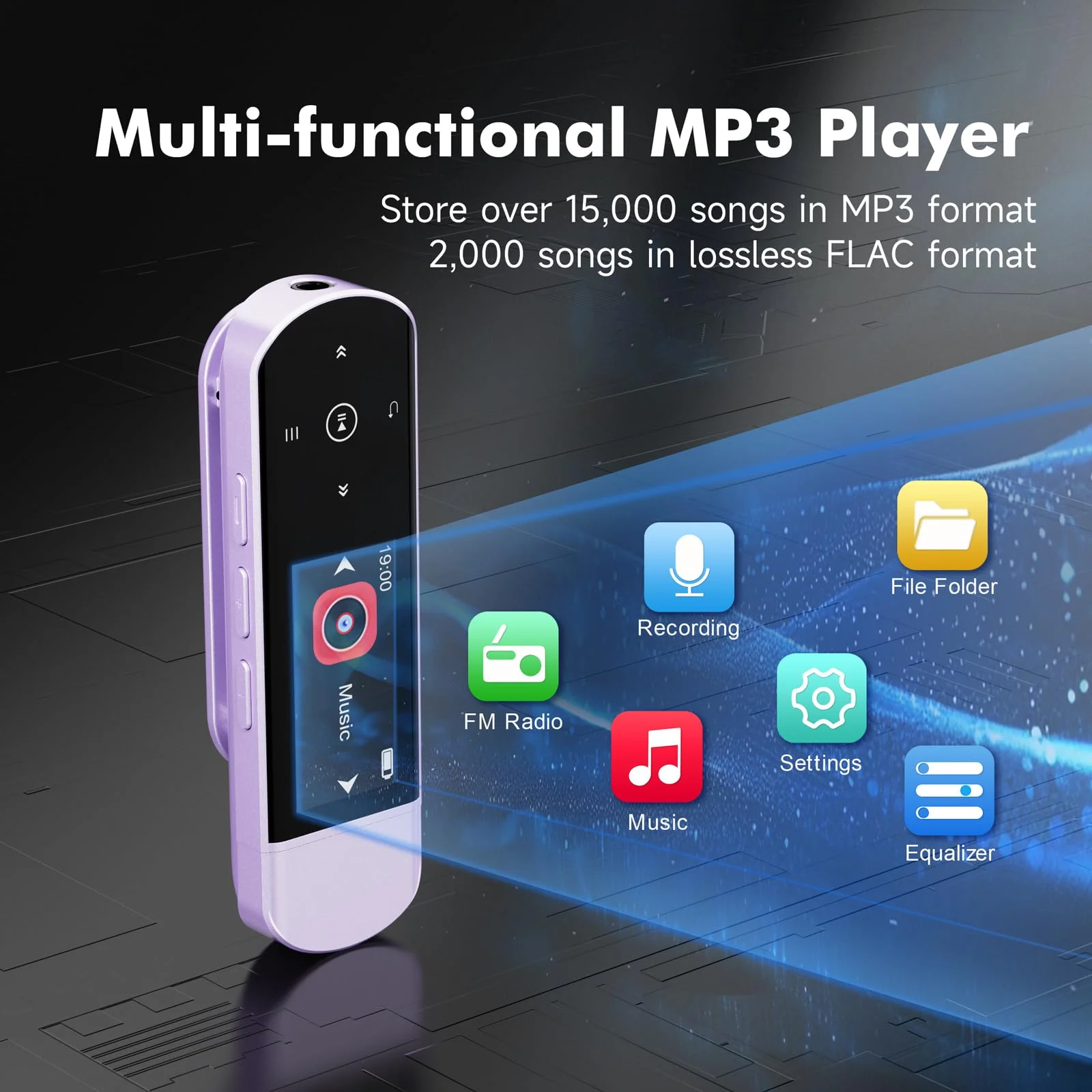 RUIZU 64GB USB MP3 Player with Bluetooth 5.3, Clip Jam Portable Music Player for Sports Running, USB MP3 Player Stick with FM Radio, Voice Recorder, Digital Audio Shuffle Repeat, Phone File Transfer Purple - Image 8