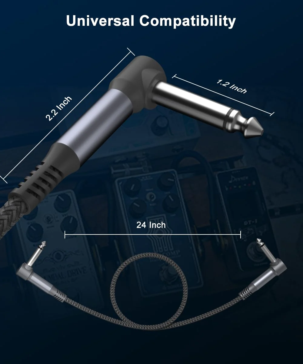 Ruxely Guitar Patch Cables 24-Inch 6-Pack,6.35MM Effects Pedal Board Cord,Nylon Braided 1/4 Right-Angle Instrument Audio Cable,Pedalboard Connector TS Copper Wire for Amp/Amplifier,Mixer,Electric Bass 24 inch Gray - Image 5
