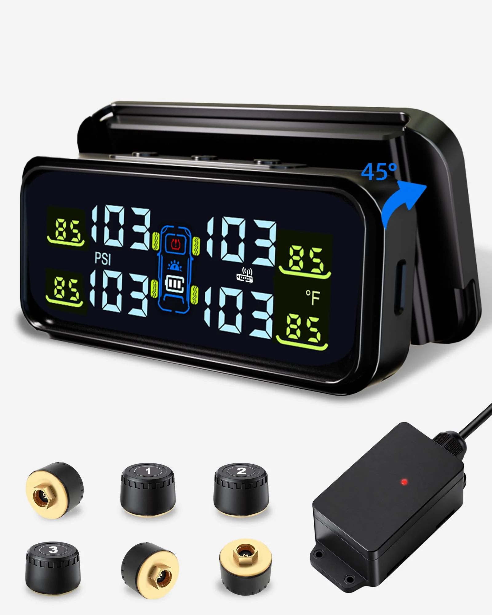 RV Tire Pressure Monitoring System, USB/Solar TPMS with 6 All-Metal Sensors, Repeater, tire Pressure Sensor, 6 Alarm Modes, 66ft Range, 0-130PSI for RV/Truck/SUV/Towing Medium Trailer TY102 TY102 - 6 Sensors+Repeater