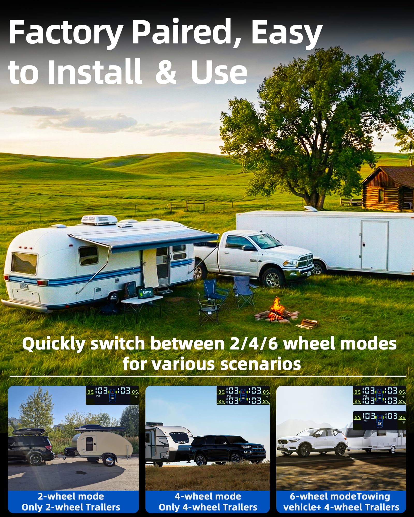 RV Tire Pressure Monitoring System, USB/Solar TPMS with 6 All-Metal Sensors, Repeater, tire Pressure Sensor, 6 Alarm Modes, 66ft Range, 0-130PSI for RV/Truck/SUV/Towing Medium Trailer TY102 TY102 - 6 Sensors+Repeater - Image 6