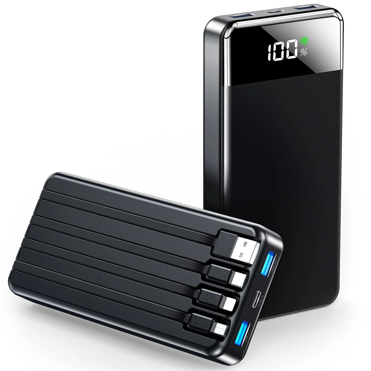 SABANI Portable Charger 35000mAh Power Bank - Portable Battery with 4 Built in Cables, 22.5W Fast Charging Battery Pack Compatible with iPhone 16 15 14 13 Samsung Android Phone etc (1 Pack, Black) A-Black