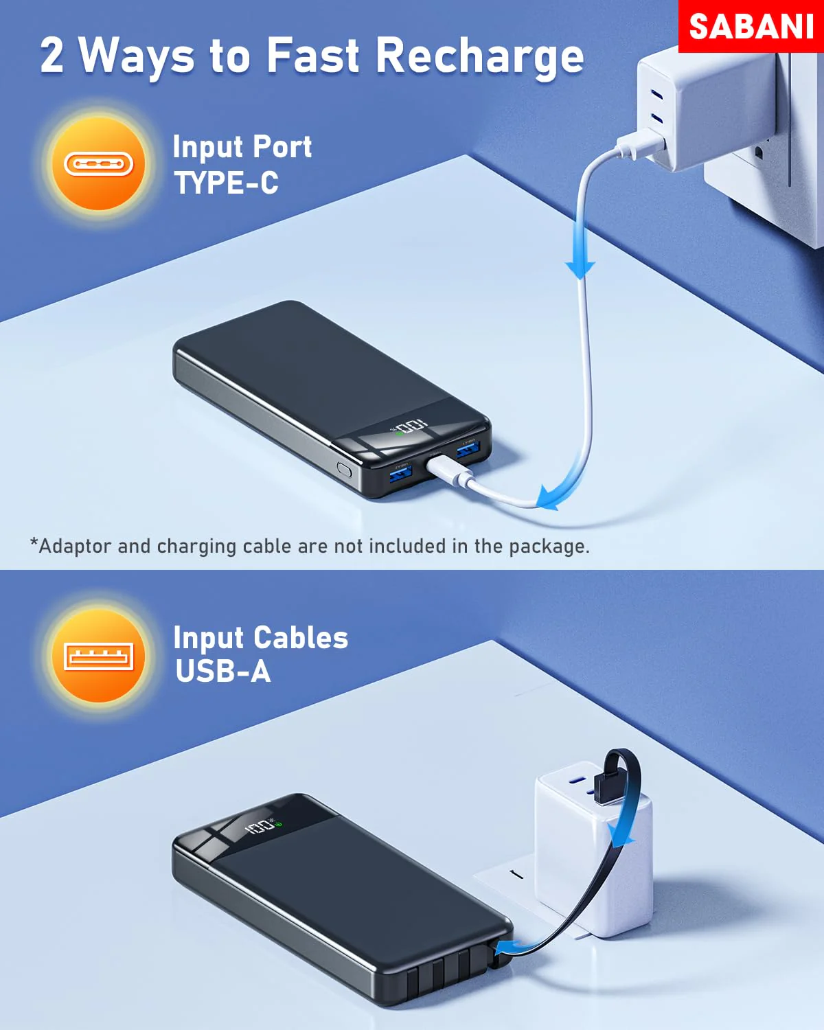 SABANI Portable Charger 35000mAh Power Bank - Portable Battery with 4 Built in Cables, 22.5W Fast Charging Battery Pack Compatible with iPhone 16 15 14 13 Samsung Android Phone etc (1 Pack, Black) A-Black - Image 6