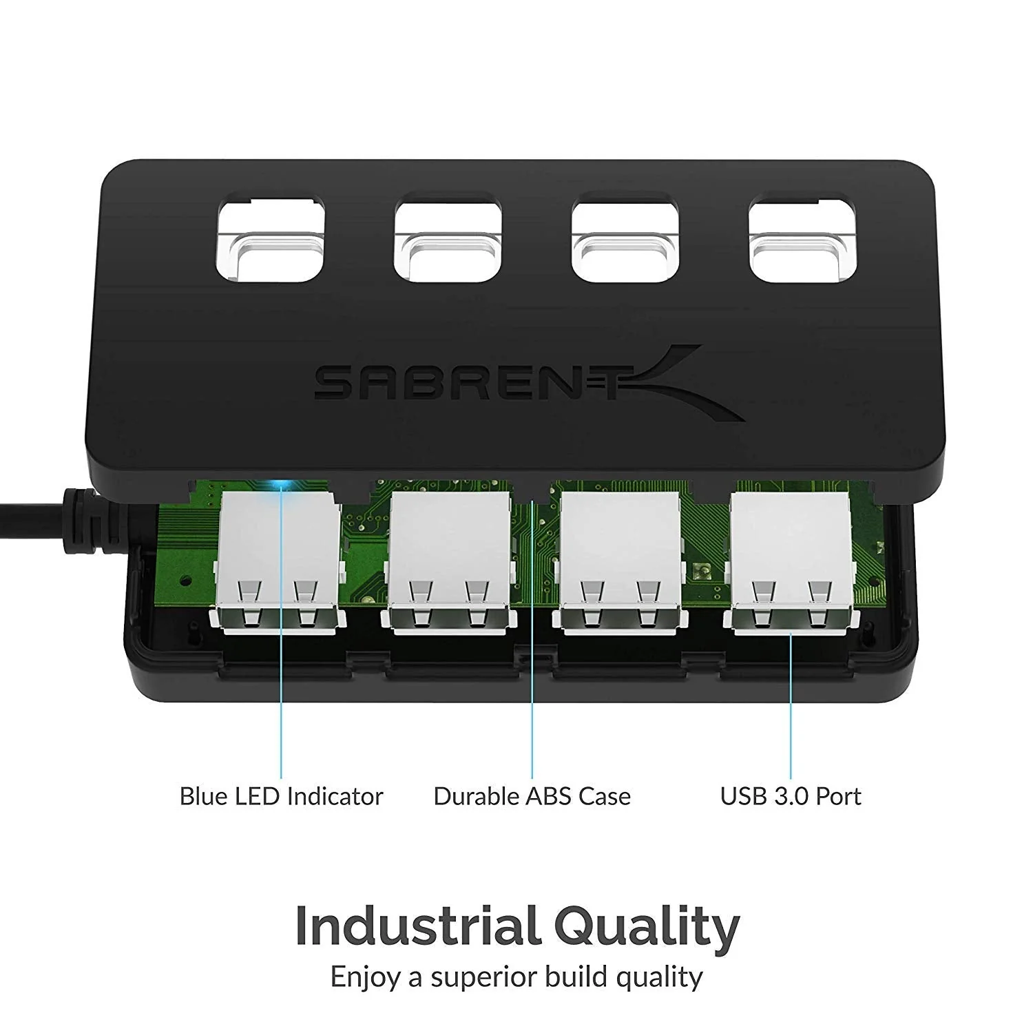 Sabrent 4-Port USB 3.0 Hub with Individual LED Lit Power Switches, Includes 5V/2.5A Power Adapter (HB-UMP3) - Image 8