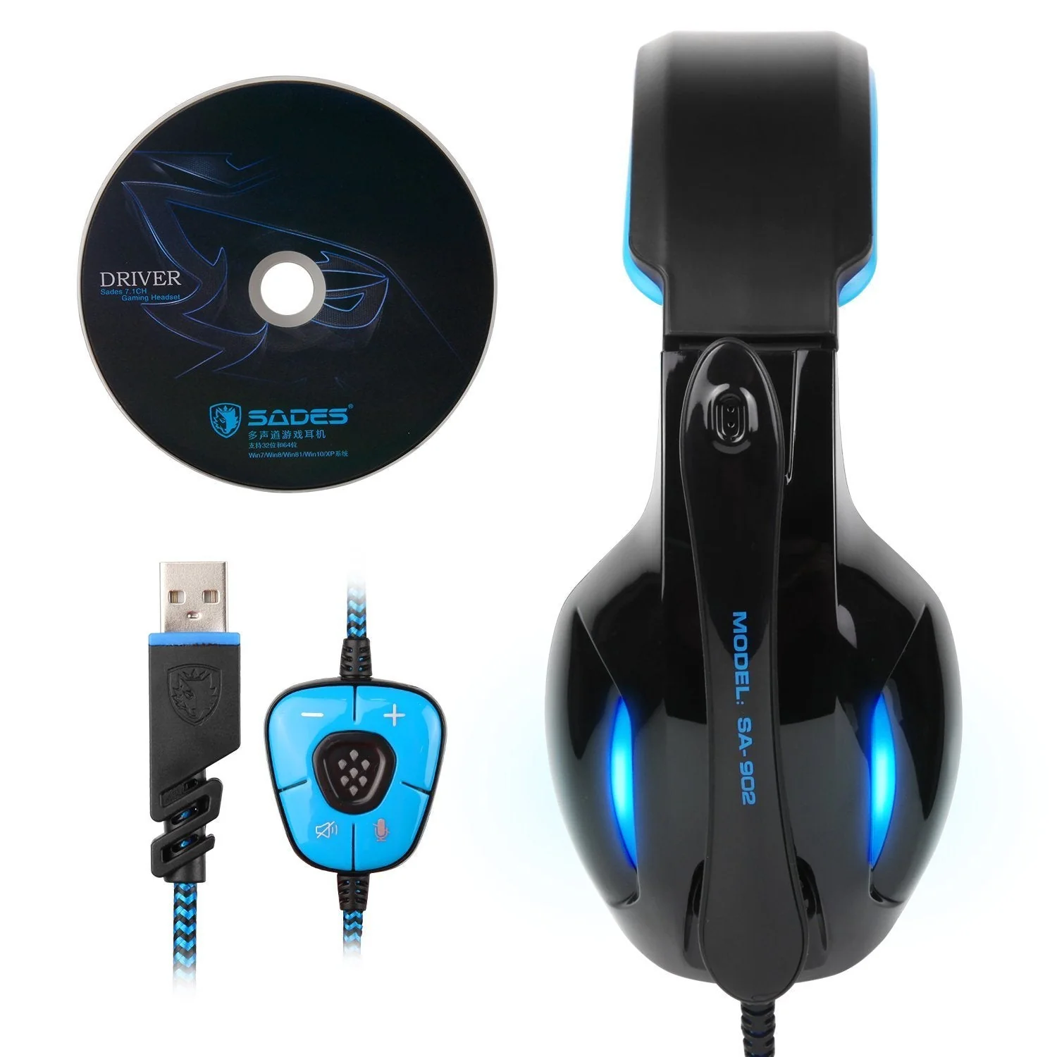 SADES SA902 7.1 USB Surround Sound PC Headsets Over-Ear Gaming Headphones with Microphone LED Light - Image 2